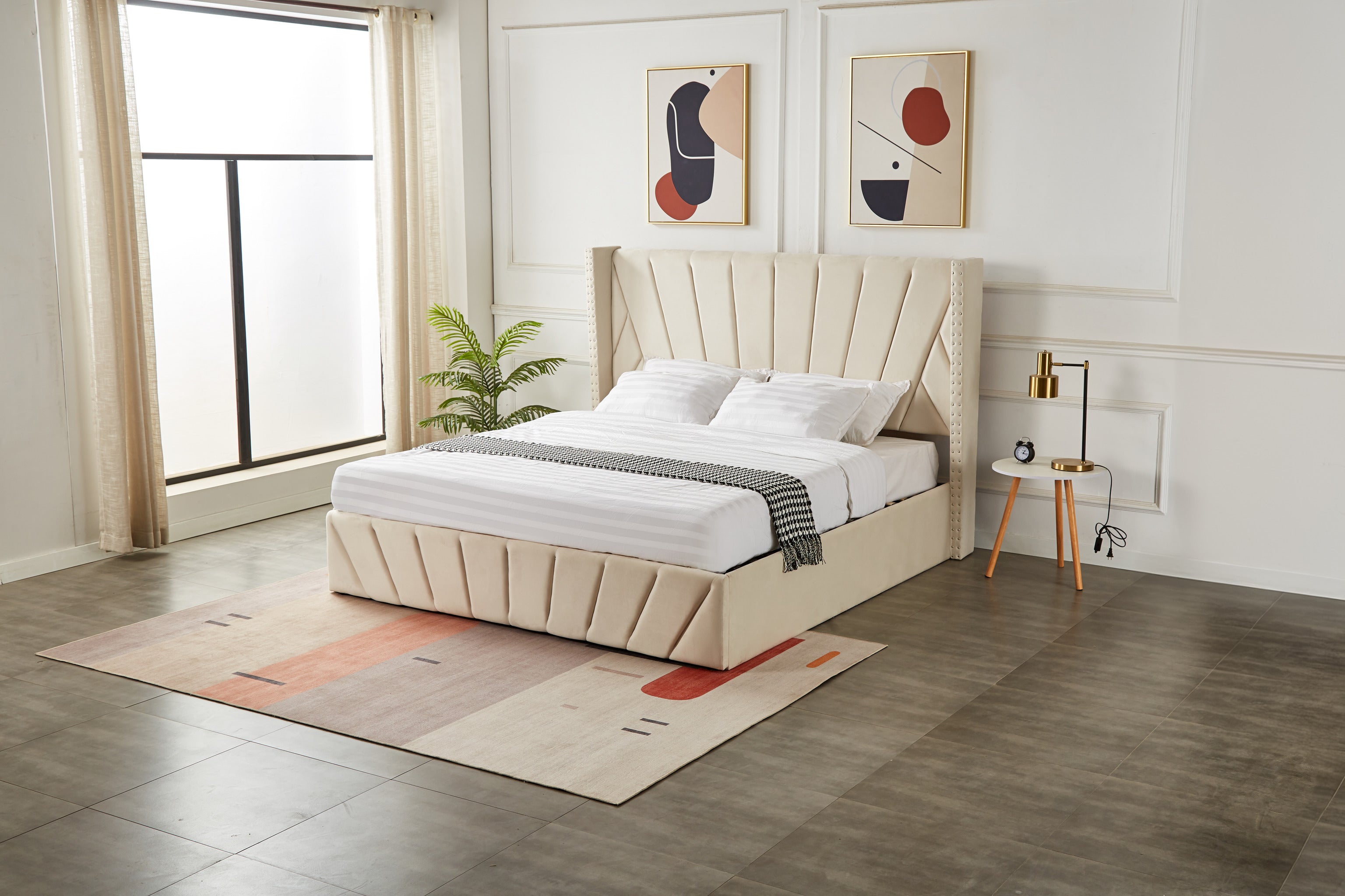 Luna Lift-Up Storage Bed- Beige