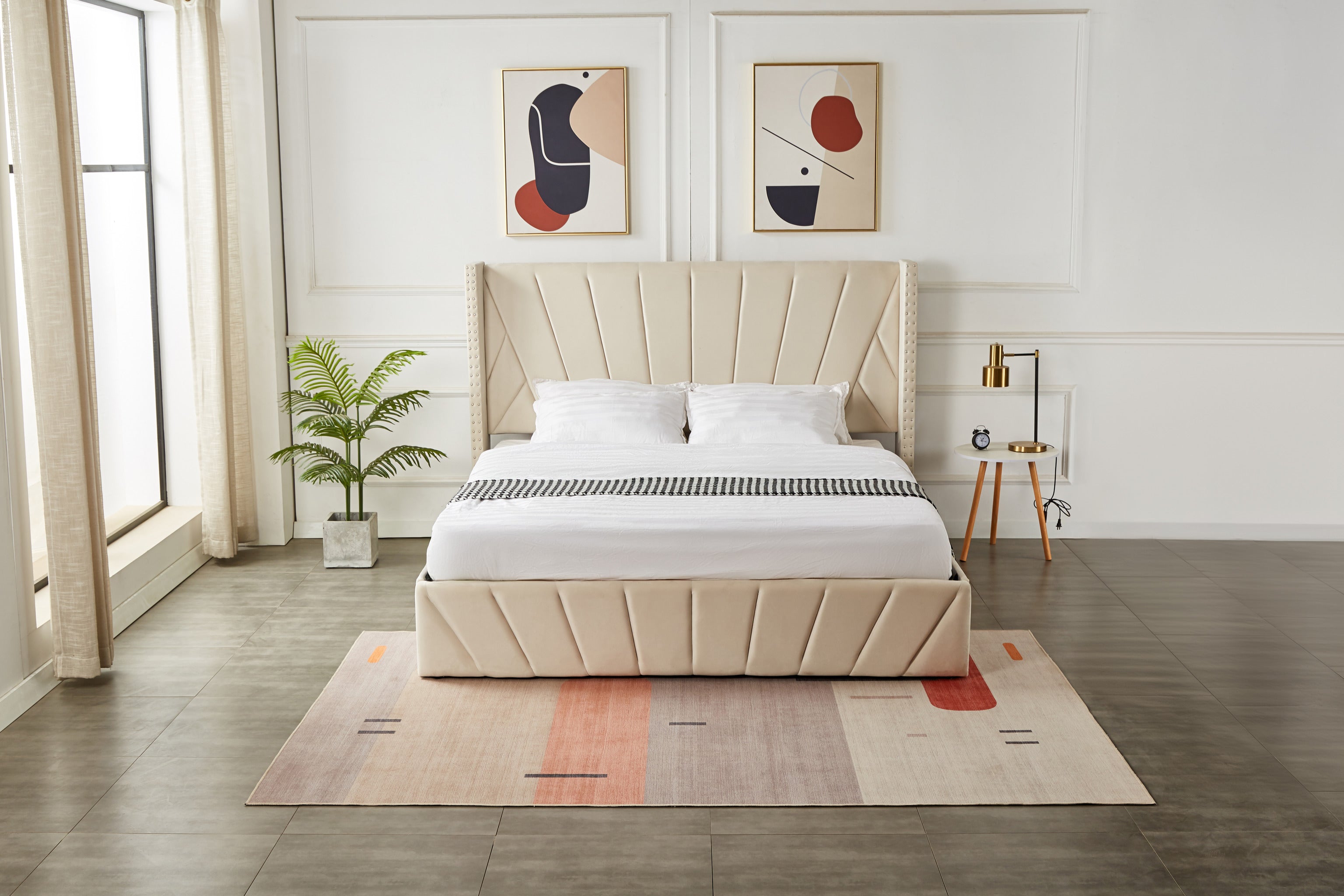 Luna Lift-Up Storage Bed- Beige