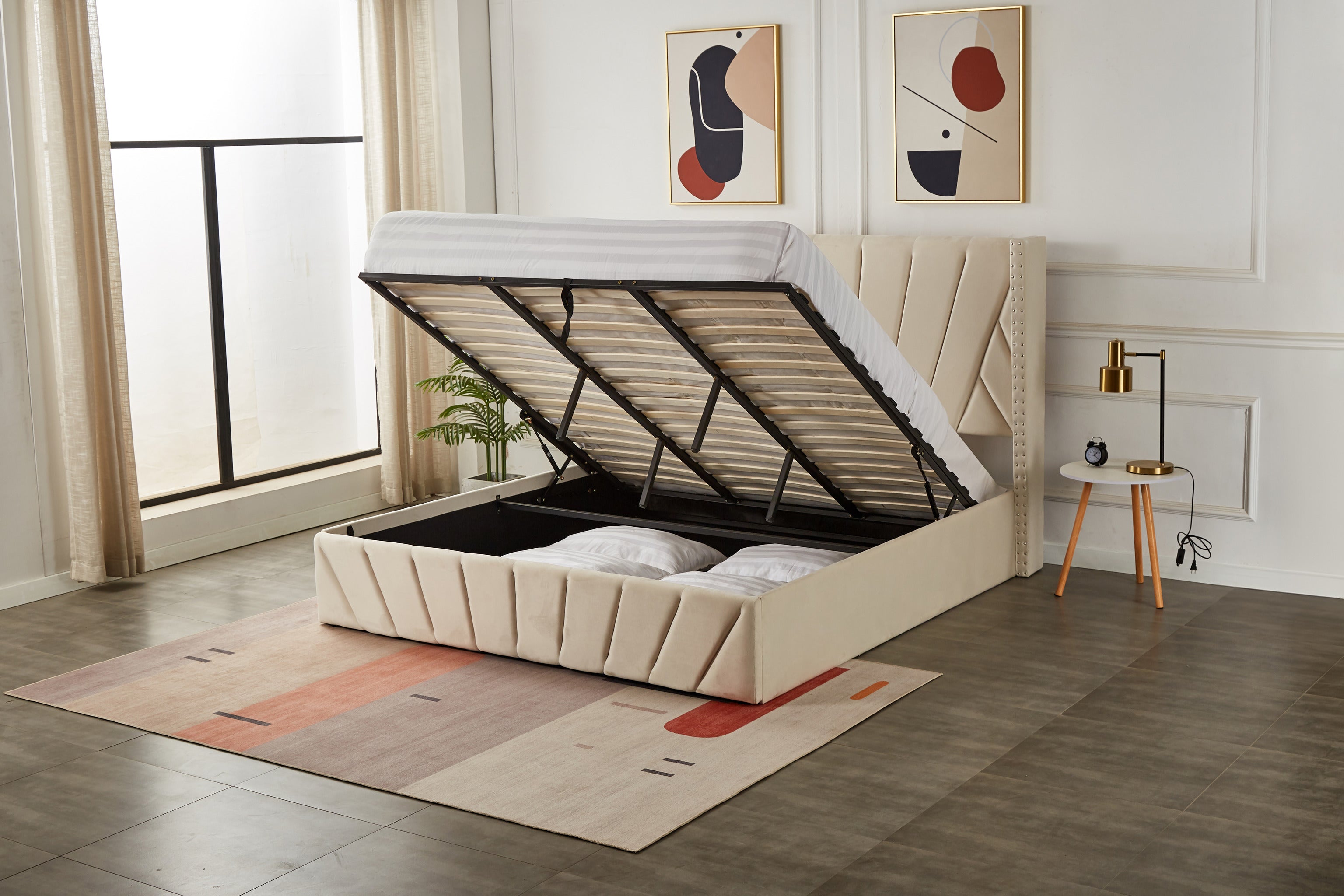 Luna Lift-Up Storage Bed- Beige