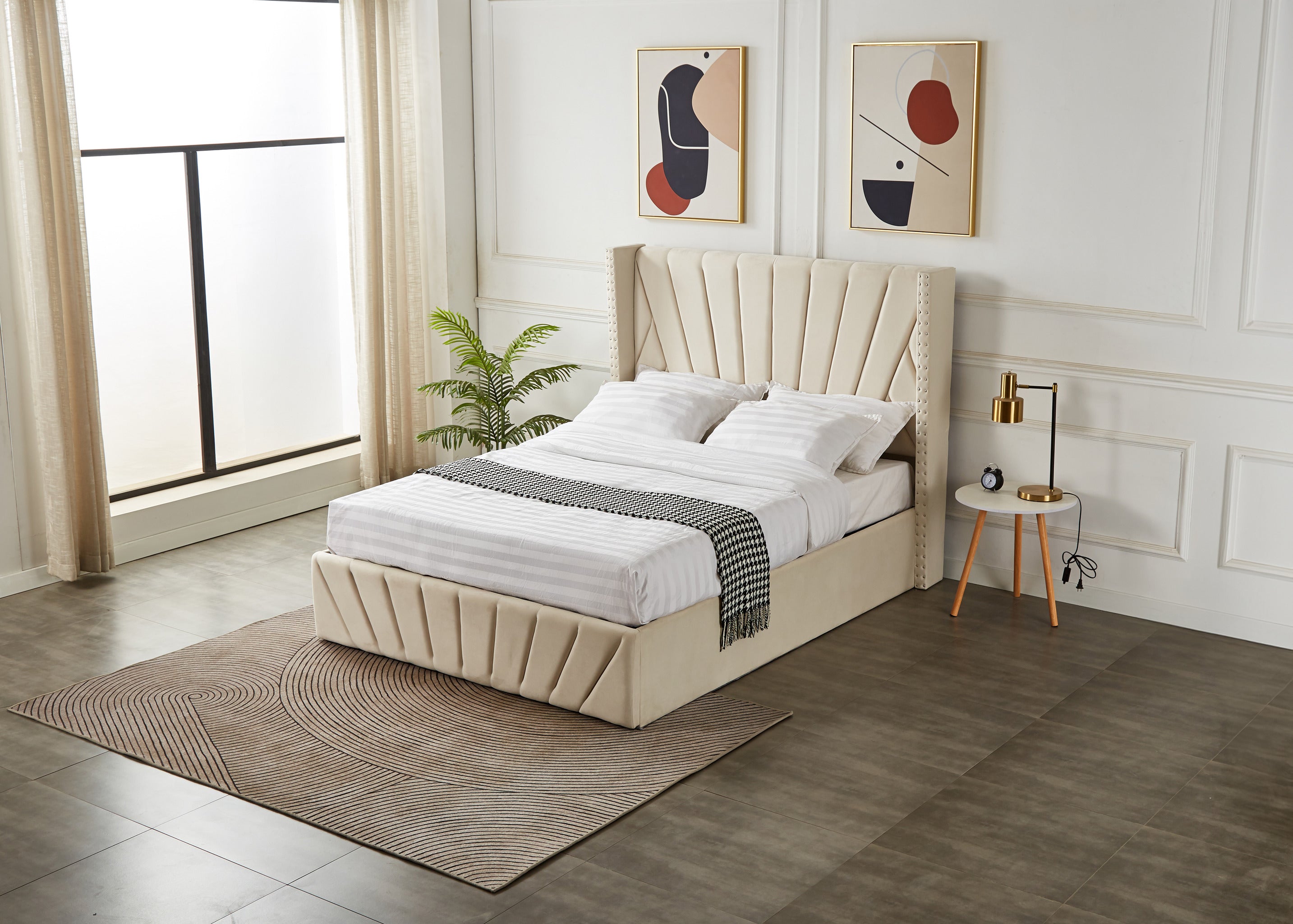 Luna Lift-Up Storage Bed- Beige