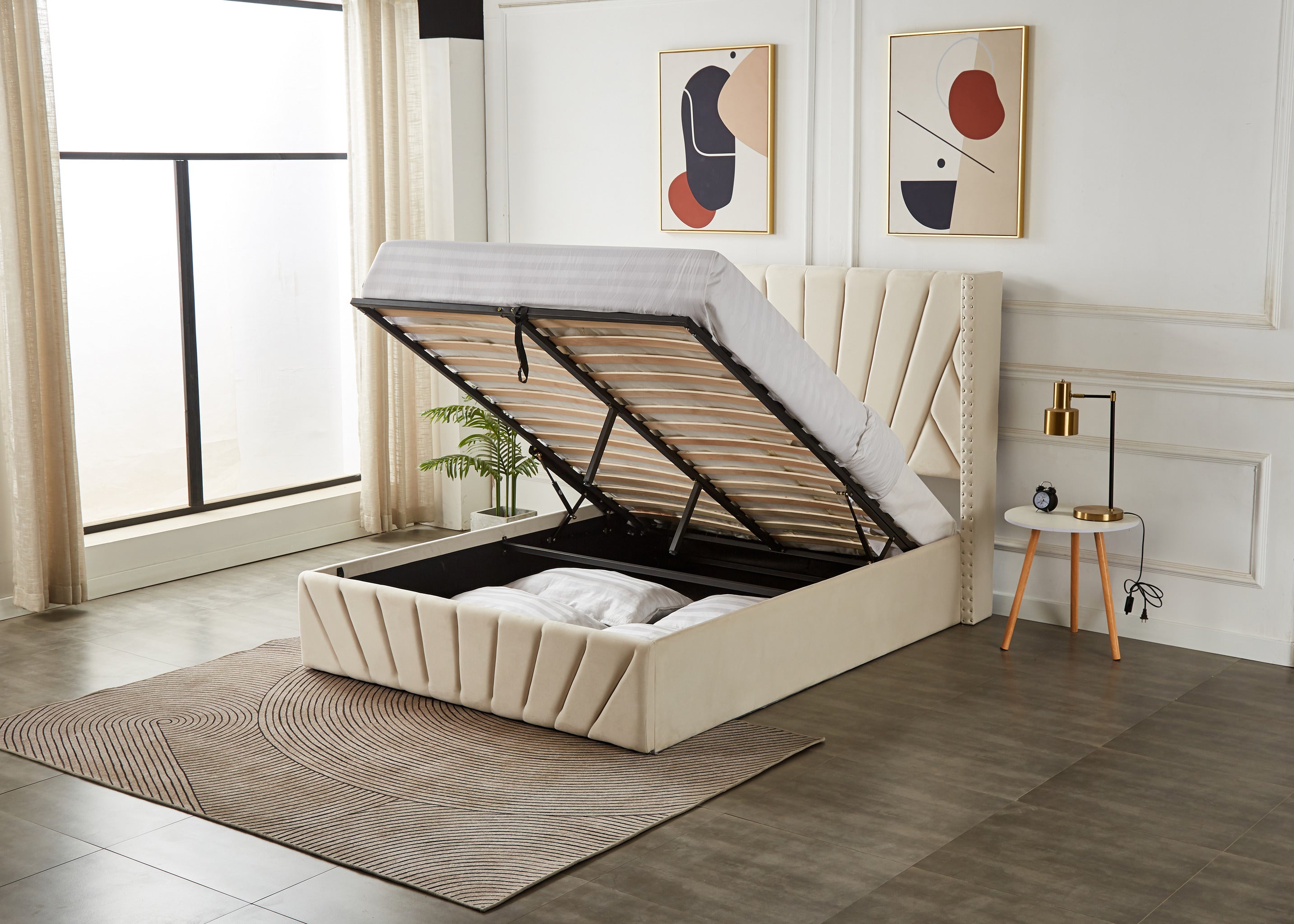 Luna Lift-Up Storage Bed- Beige