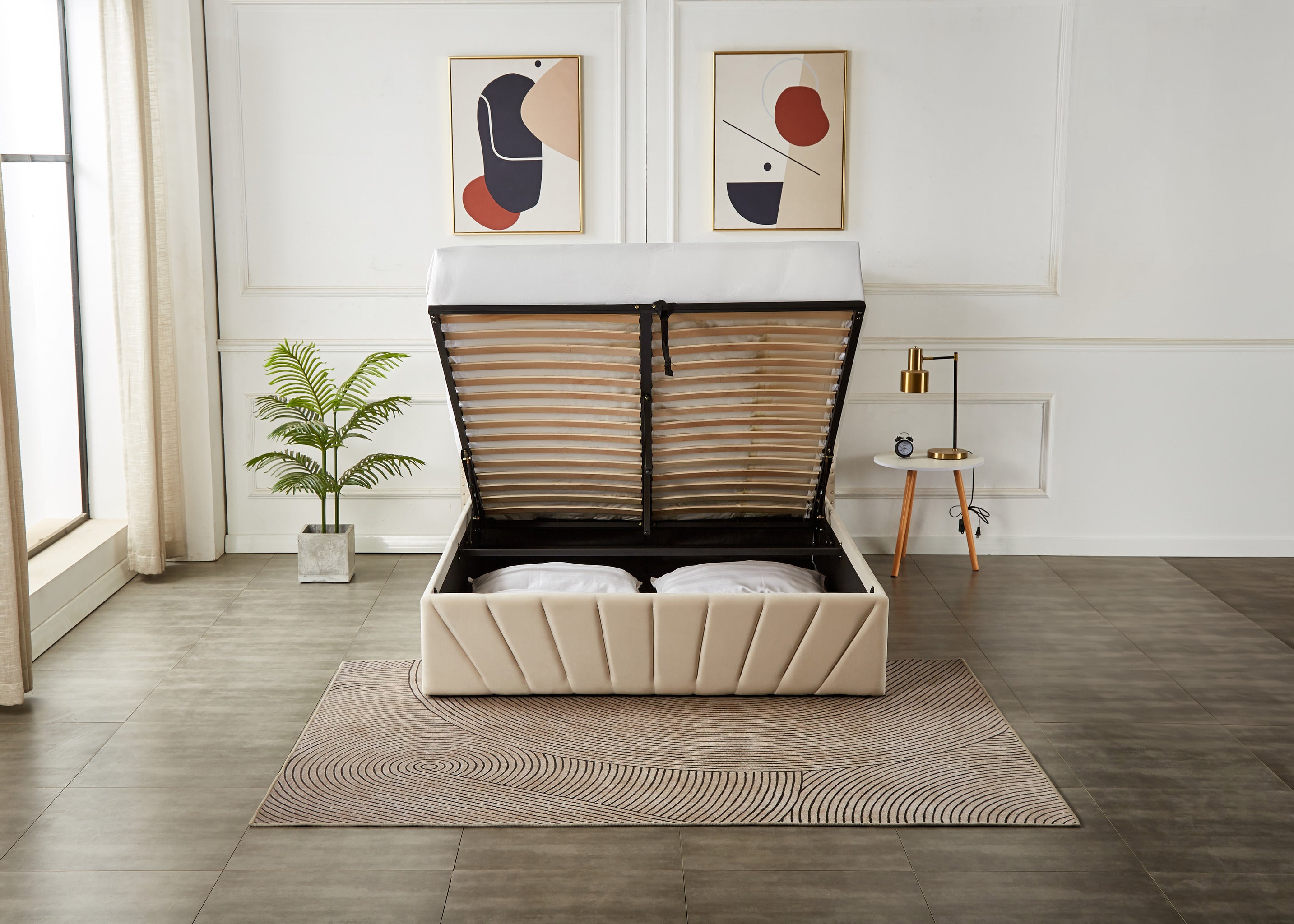 Luna Lift-Up Storage Bed- Beige