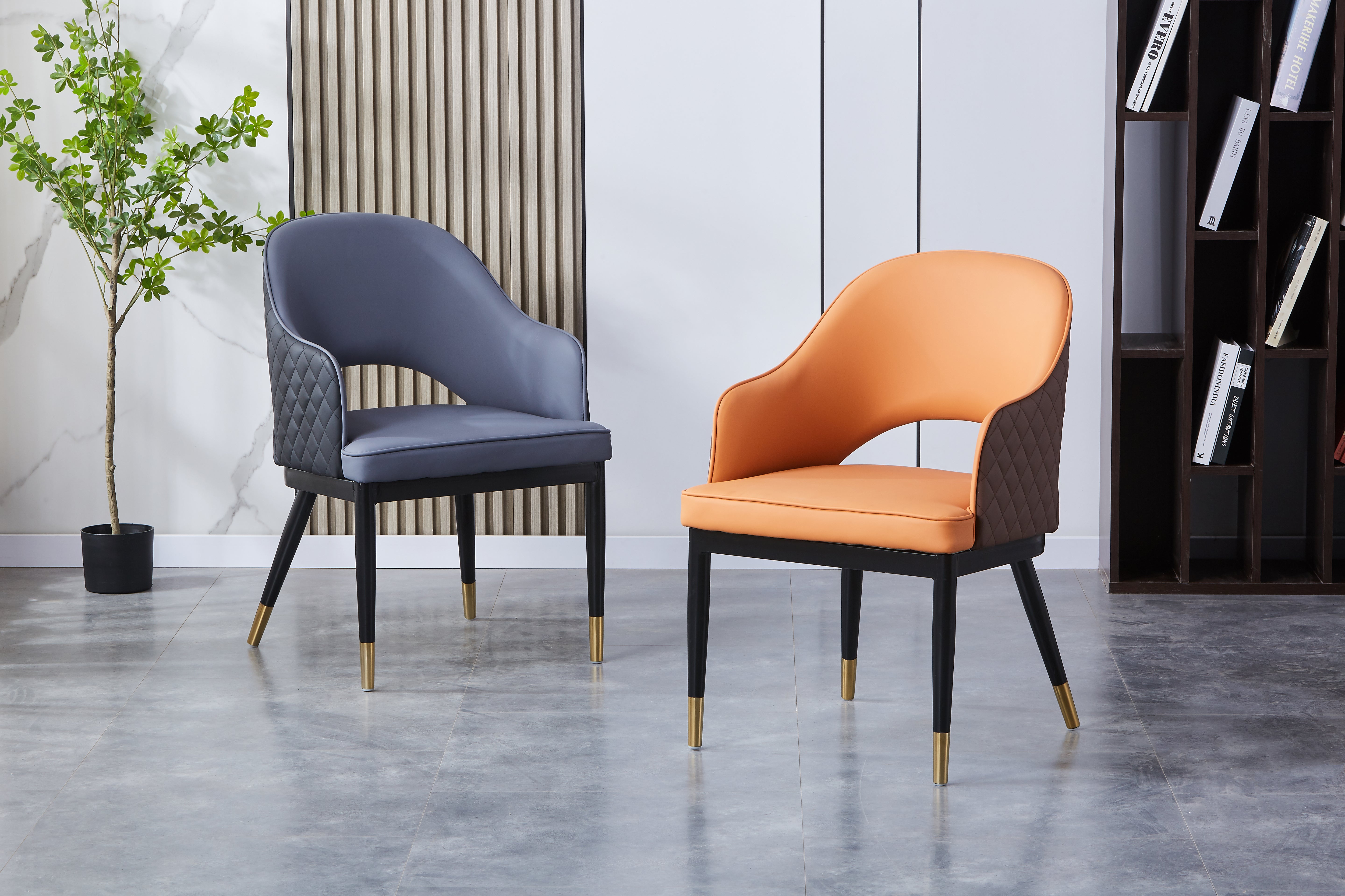 Atlas Upholstered Side Chair/ Dining Chair (Set of 4) - PU Leather Chair w/ Black Legs