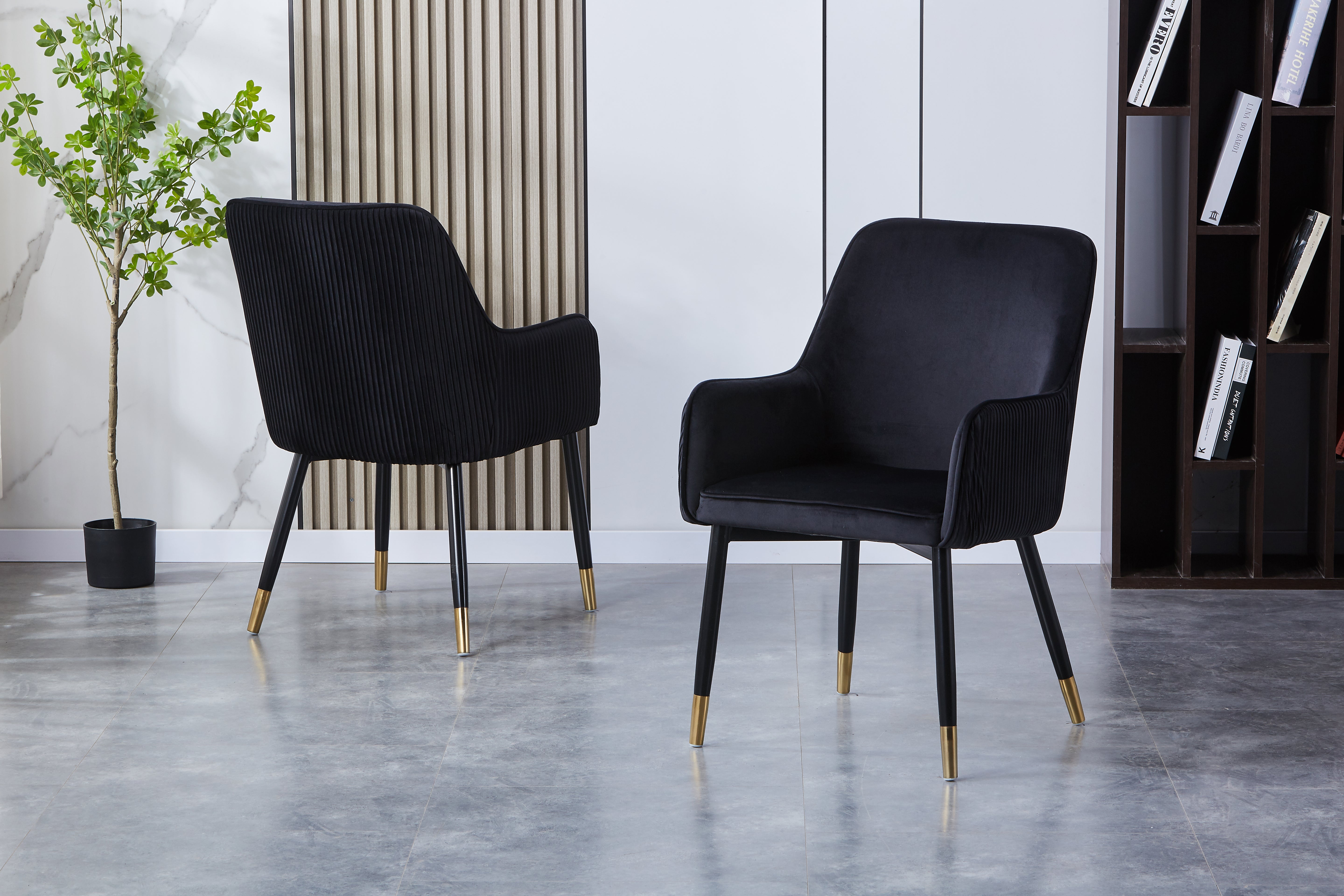 Monaco Upholstered Side Chair/ Dining Chair (Set of 4) - Velvet Chair w/ Black Legs