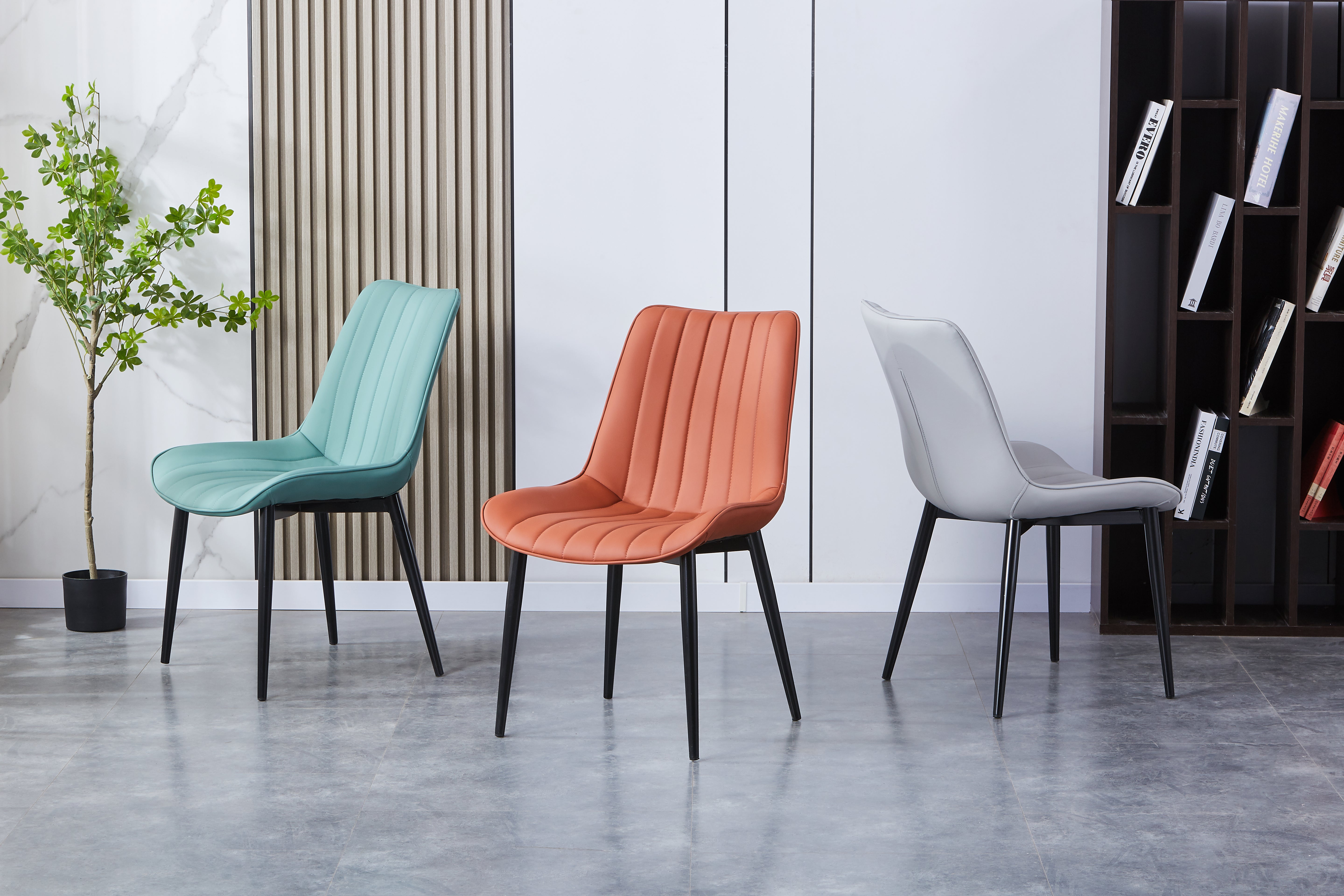 Elara Leather Upholstered Side Chair/ Dining Chair (Set of 4) - PU Leather Chair w/ Black Legs