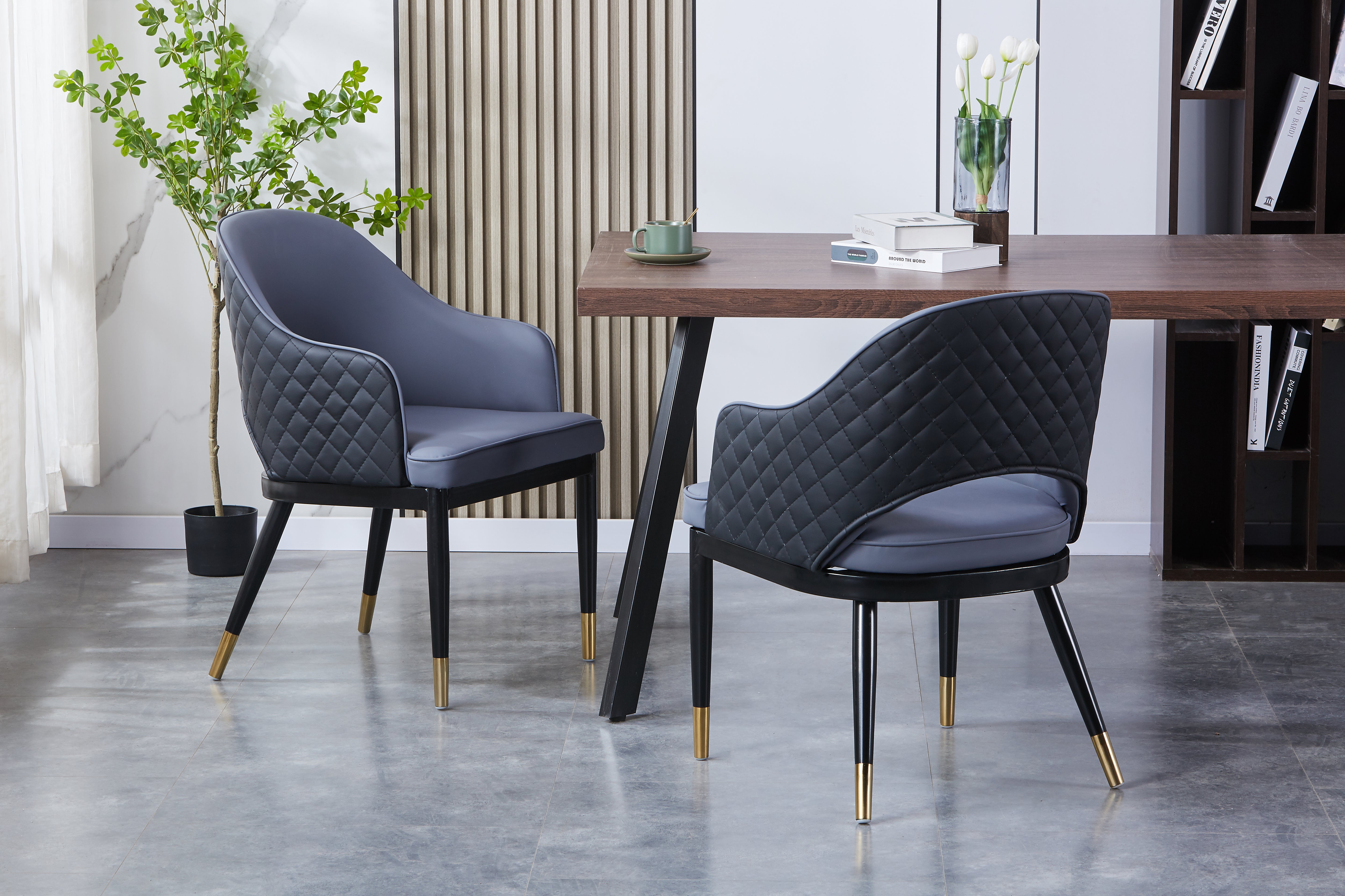 Atlas Upholstered Side Chair/ Dining Chair (Set of 4) - PU Leather Chair w/ Black Legs
