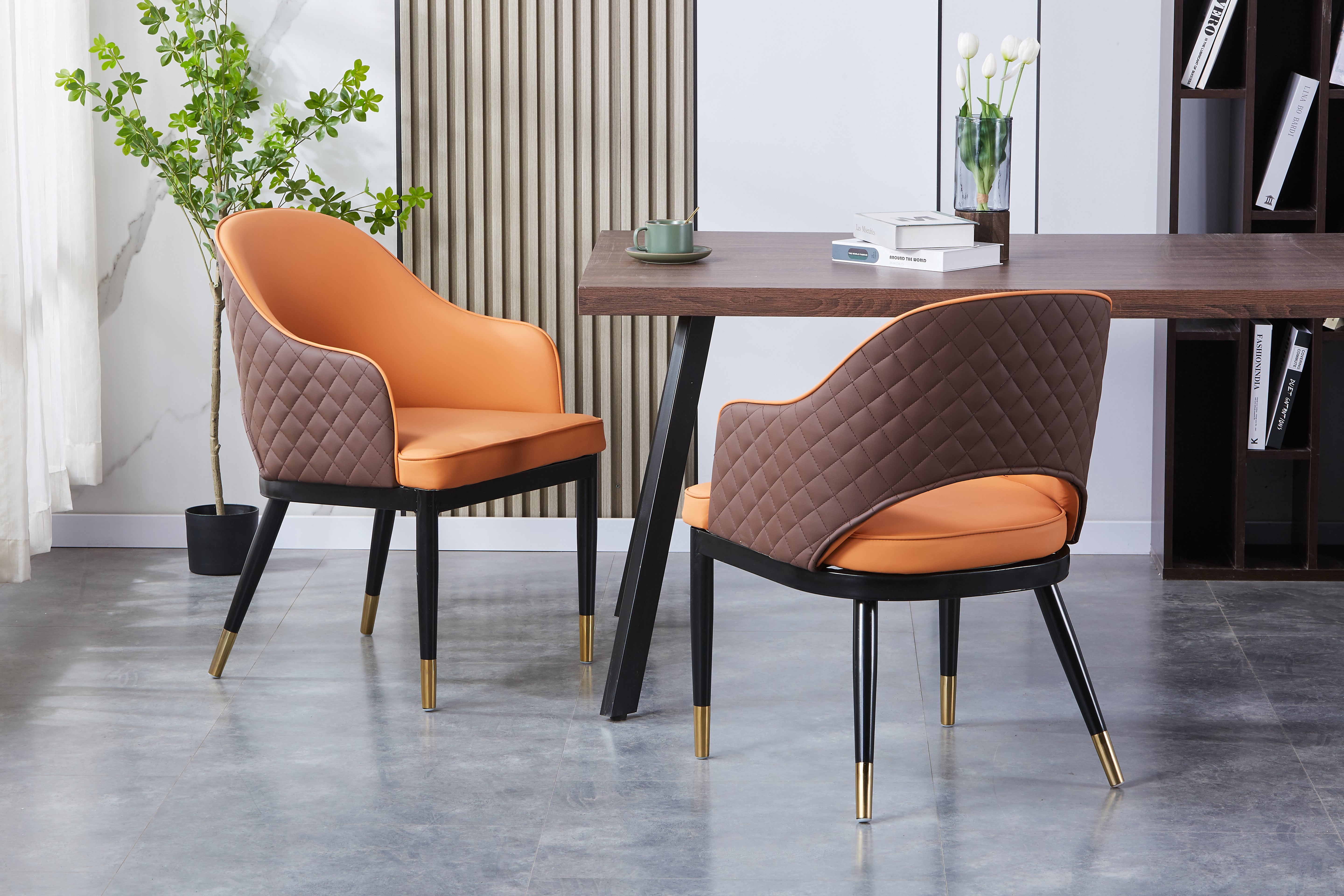 Atlas Upholstered Side Chair/ Dining Chair (Set of 4) - PU Leather Chair w/ Black Legs