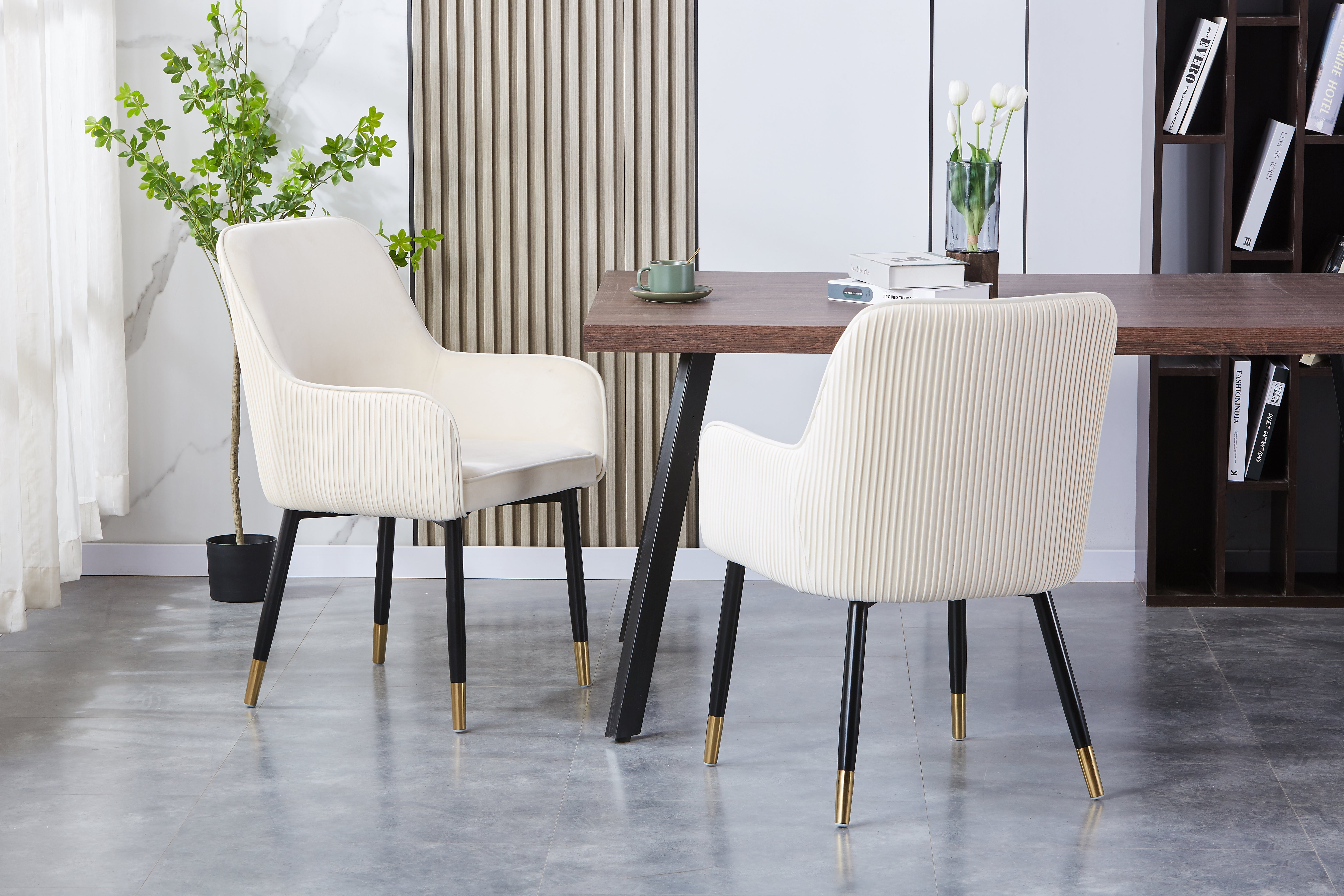 Monaco Upholstered Side Chair/ Dining Chair (Set of 4) - Velvet Chair w/ Black Legs
