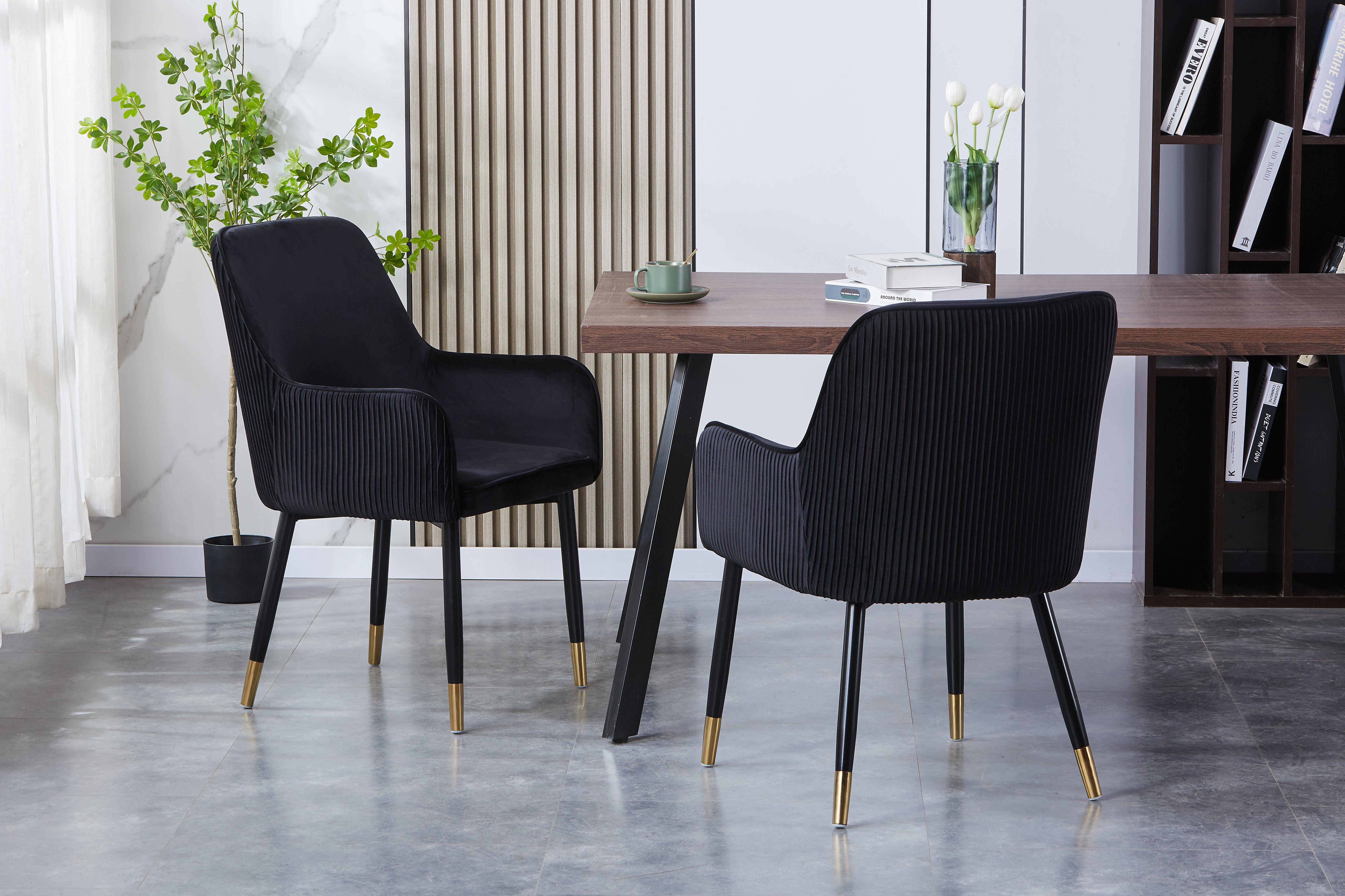 Monaco Upholstered Side Chair/ Dining Chair (Set of 4) - Velvet Chair w/ Black Legs