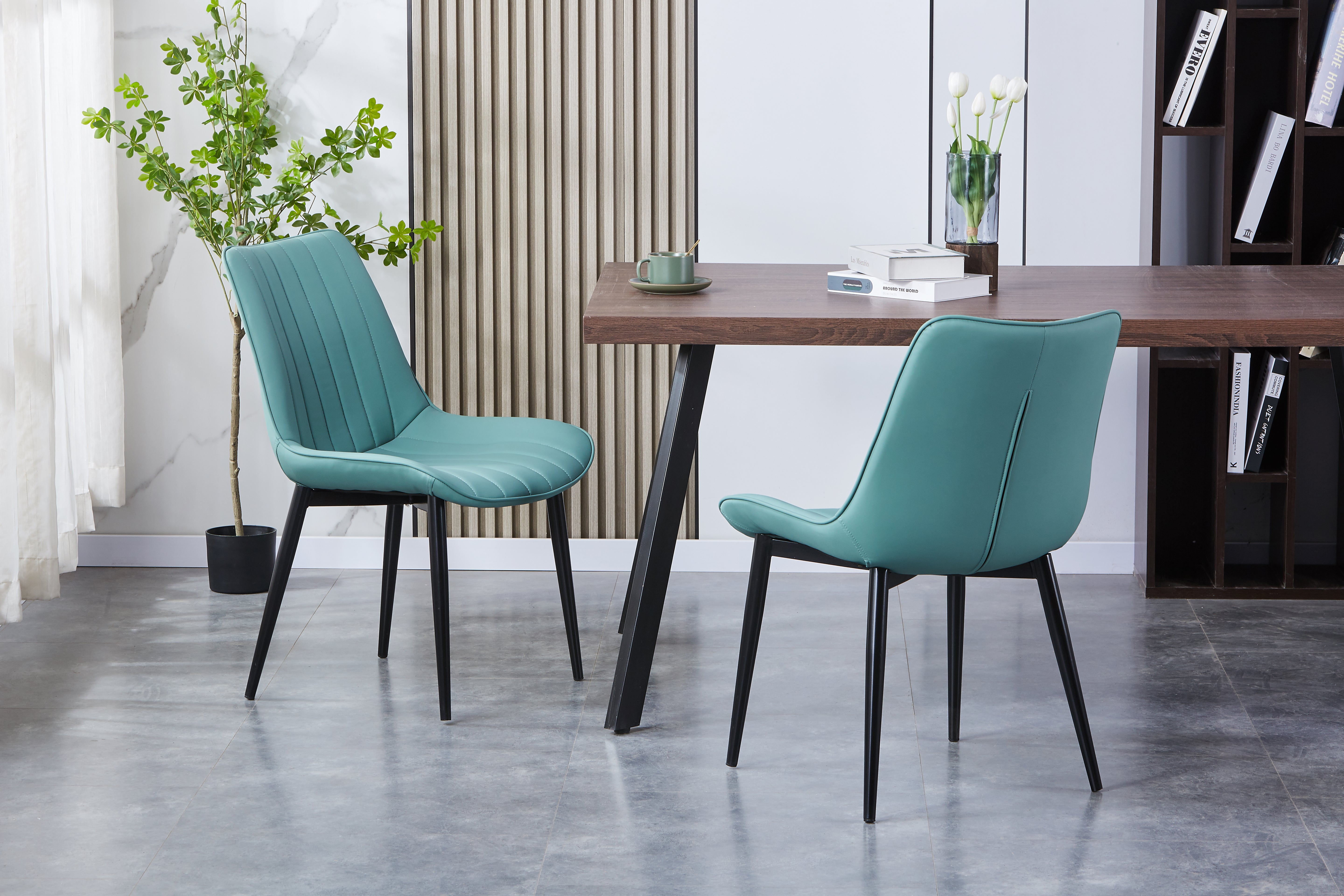 Elara Leather Upholstered Side Chair/ Dining Chair (Set of 4) - PU Leather Chair w/ Black Legs