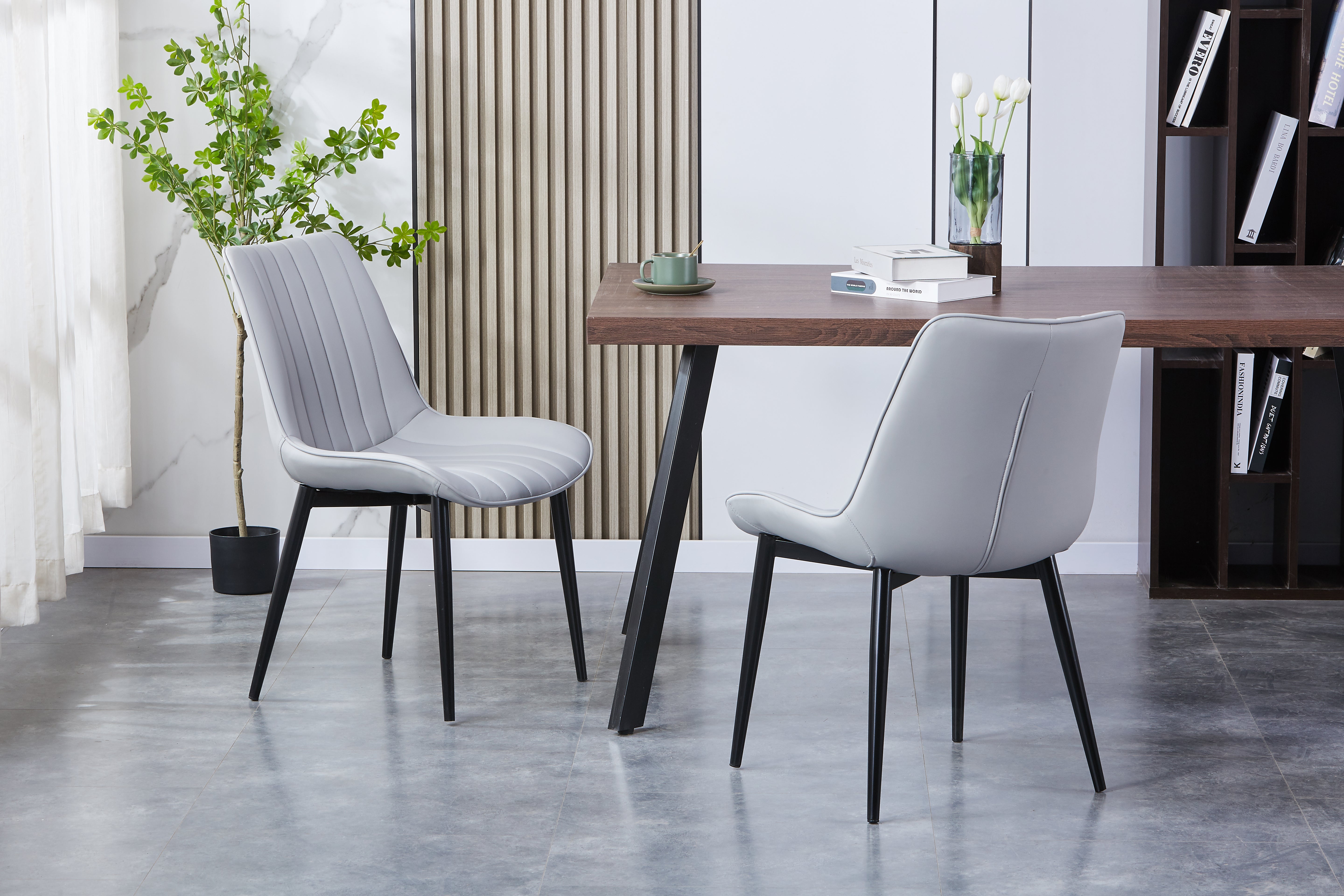 Elara Leather Upholstered Side Chair/ Dining Chair (Set of 4) - PU Leather Chair w/ Black Legs