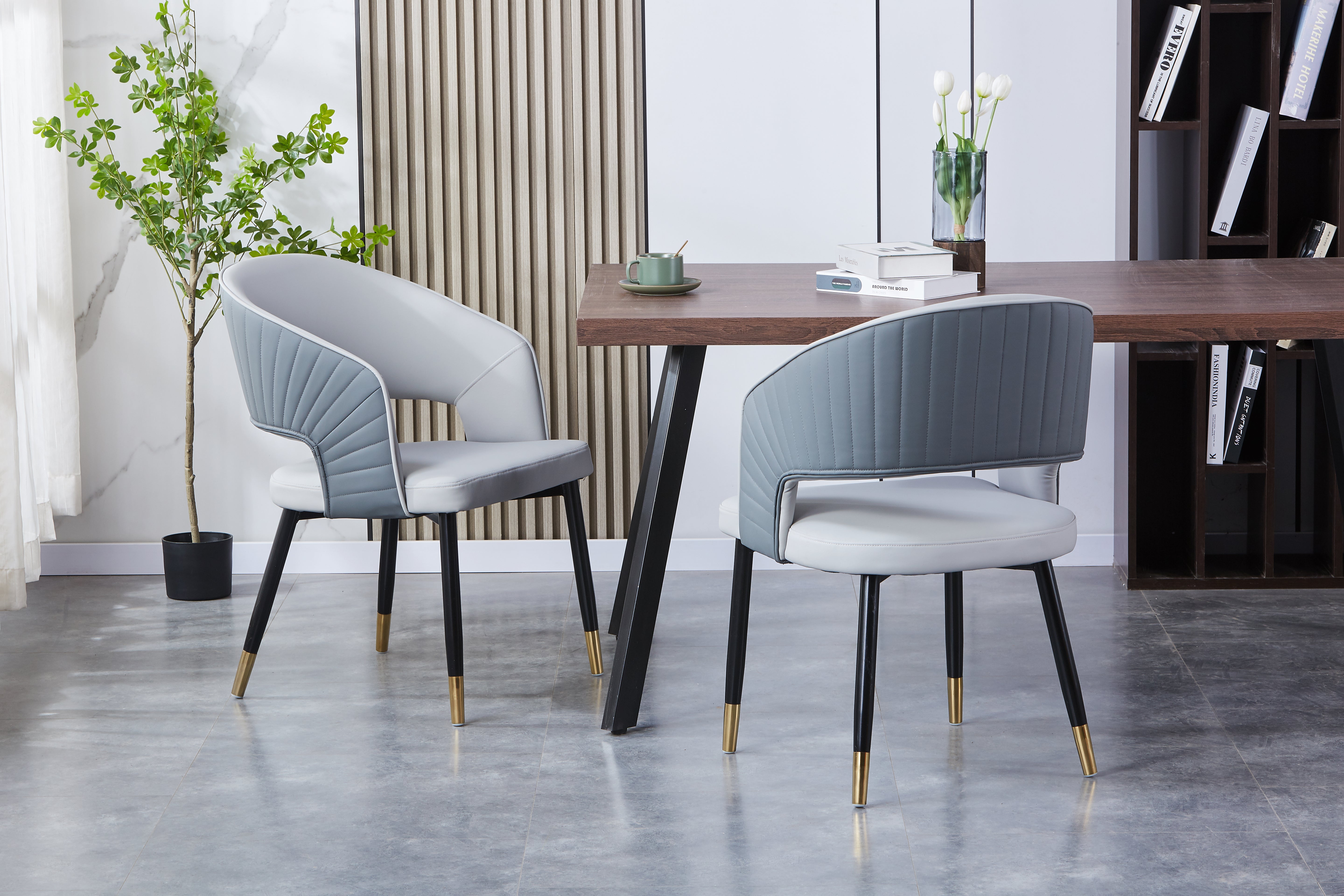 Roma Upholstered Side Chair/ Dining Chair (Set of 4) - PU Leather Chair w/ Black Legs