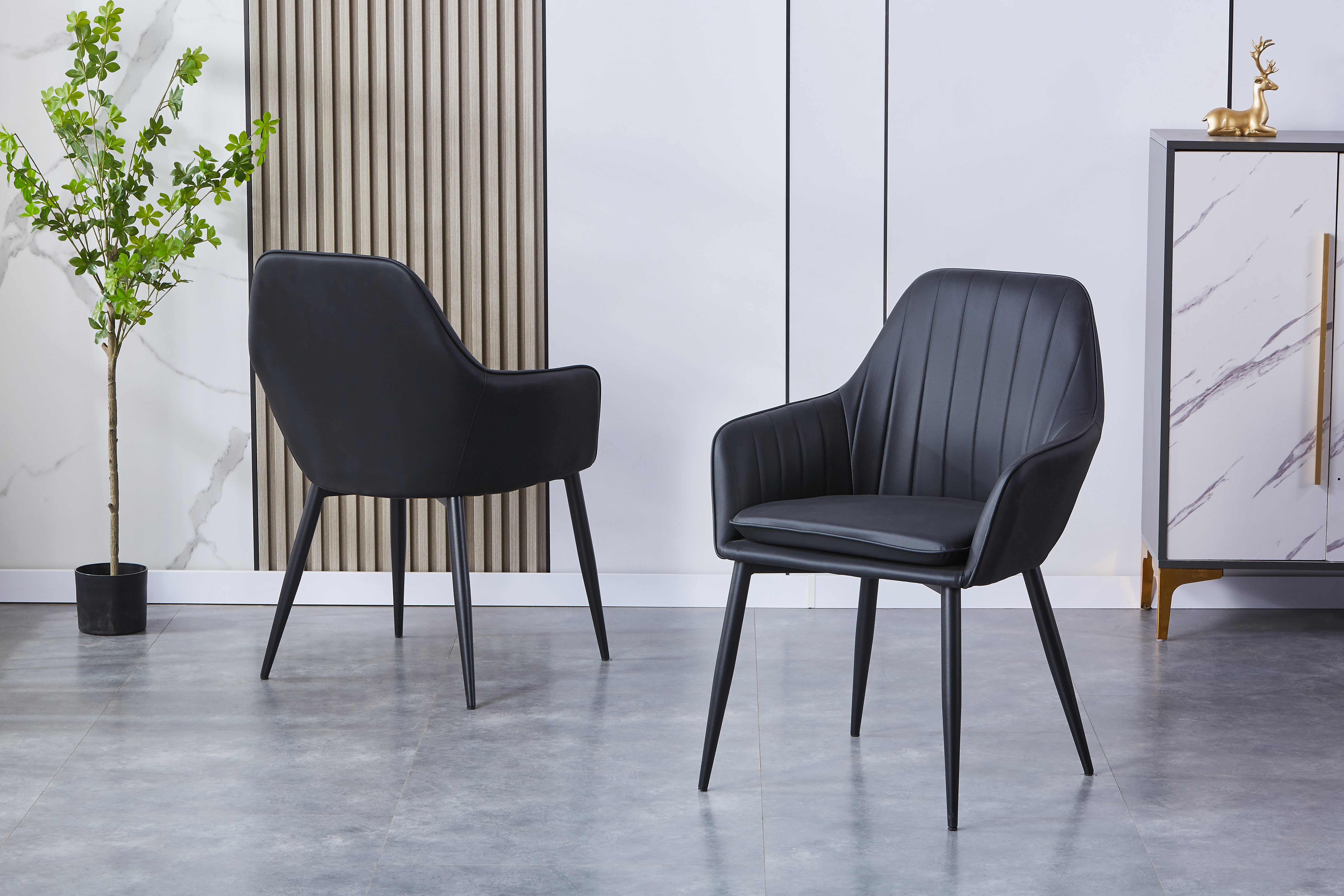 Aura Upholstered Side Chair/ Dining Chair (Set of 4) - PU Leather Chair w/ Black Legs