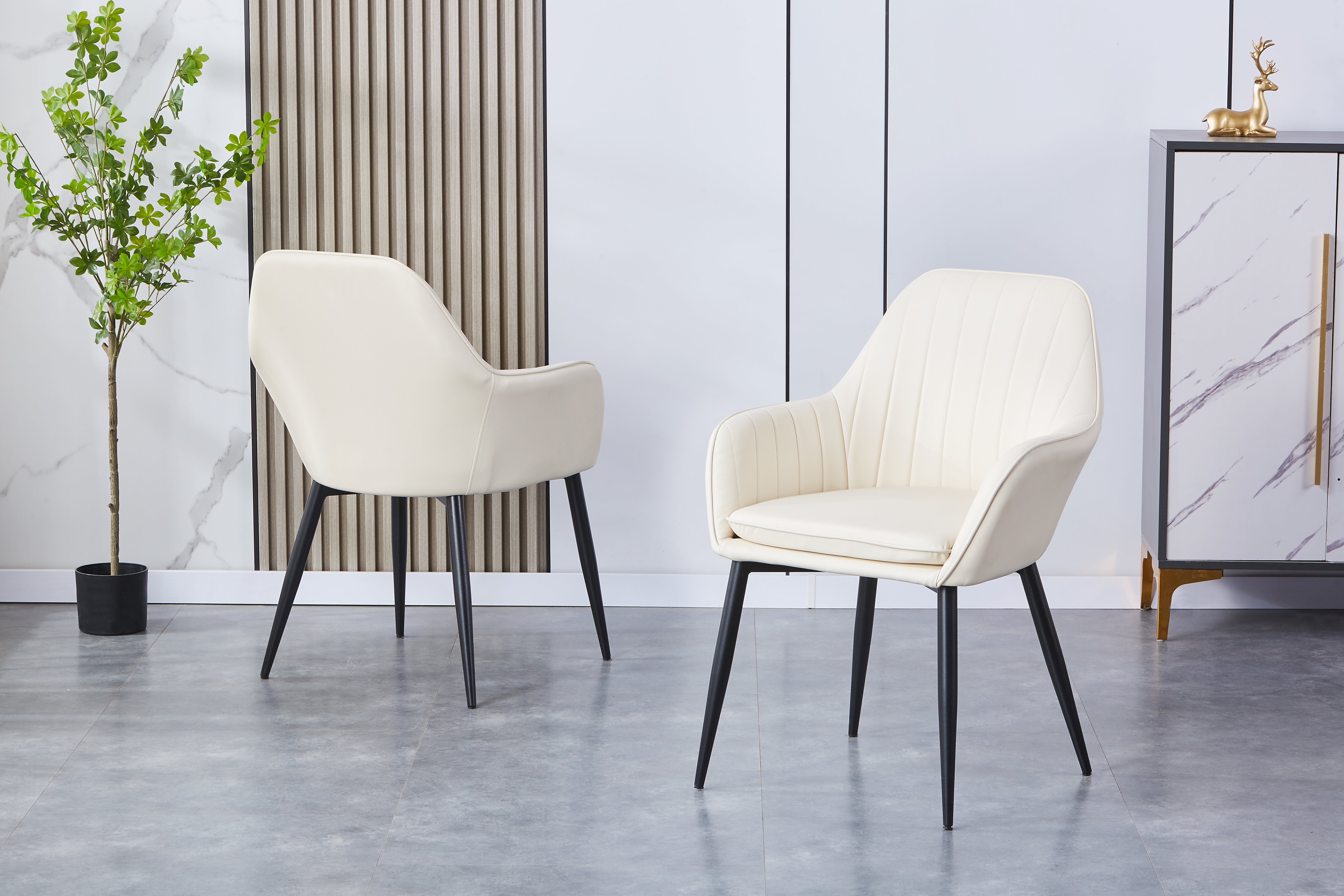 Aura Upholstered Side Chair/ Dining Chair (Set of 4) - PU Leather Chair w/ Black Legs