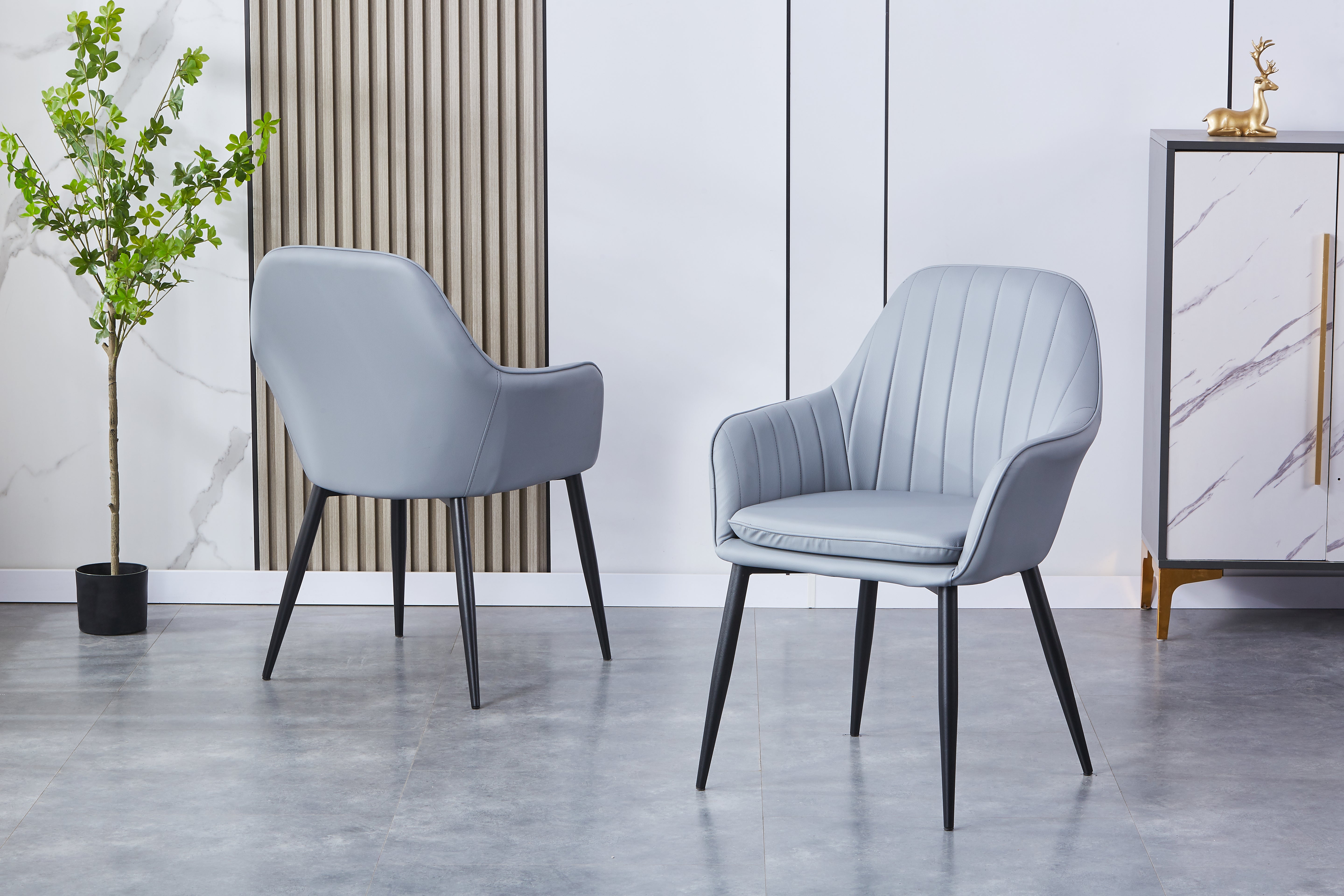 Aura Upholstered Side Chair/ Dining Chair (Set of 4) - PU Leather Chair w/ Black Legs