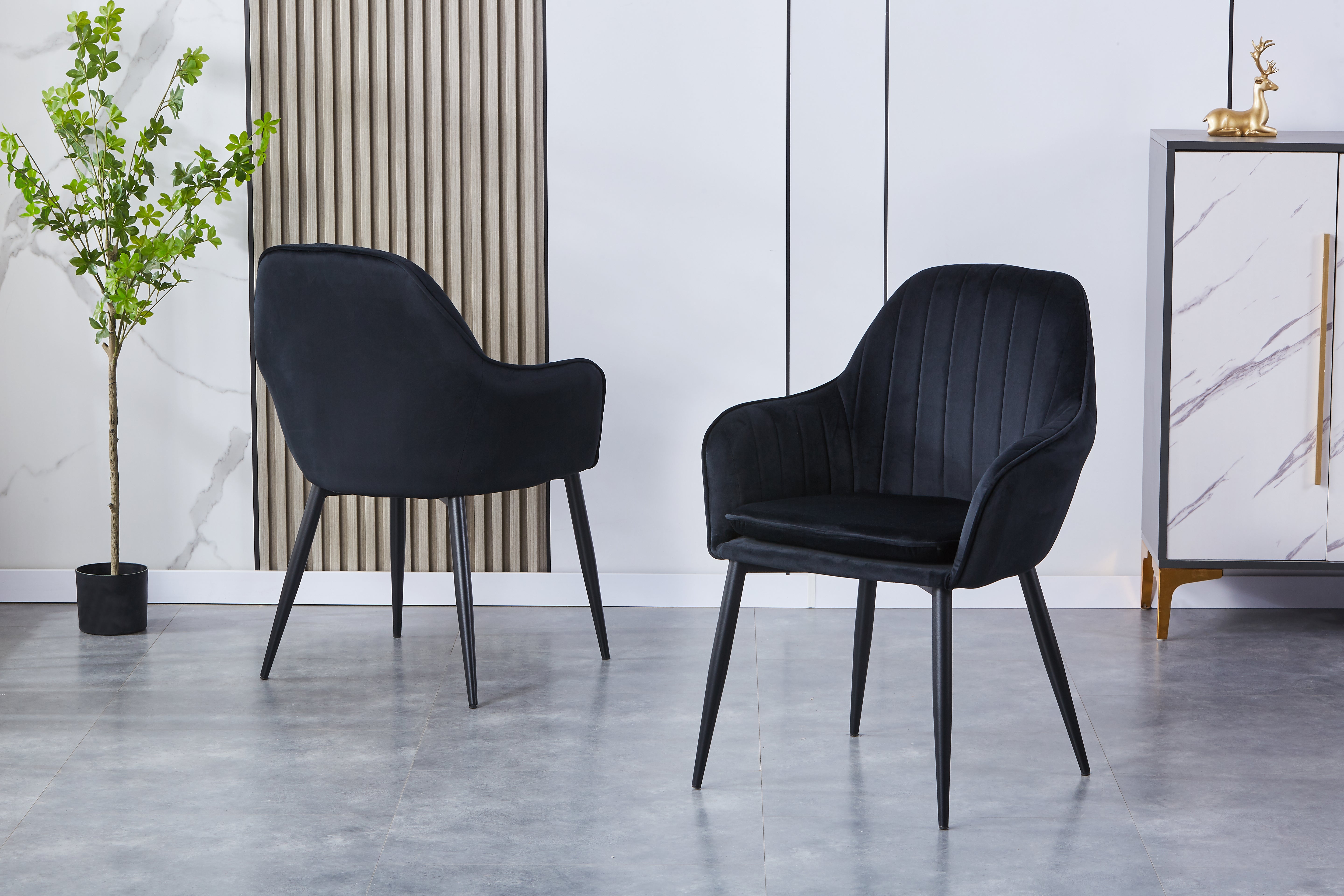 Aura Upholstered Side Chair/ Dining Chair (Set of 4) - PU Leather Chair w/ Black Legs