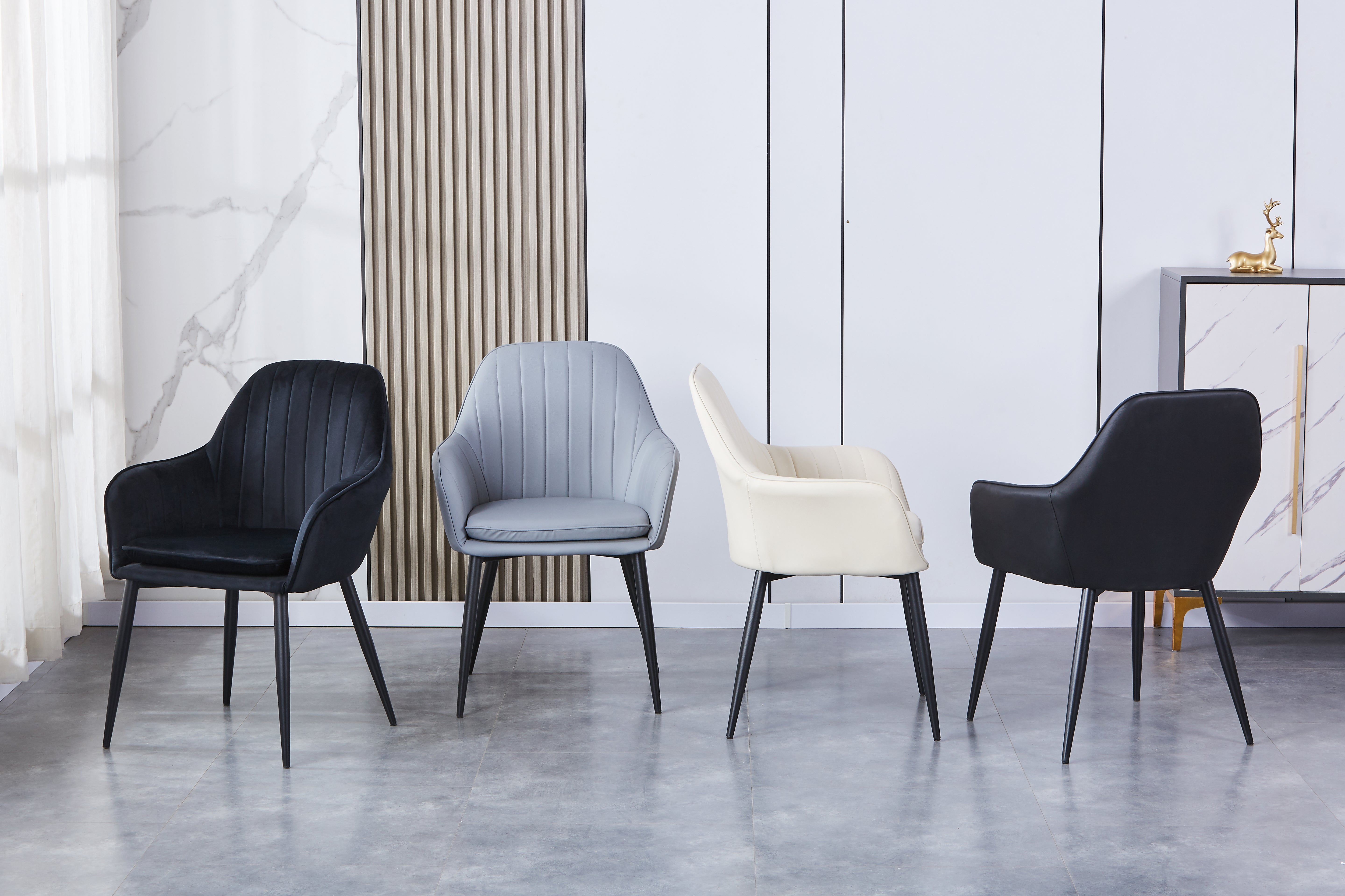 Aura Upholstered Side Chair/ Dining Chair (Set of 4) - PU Leather Chair w/ Black Legs