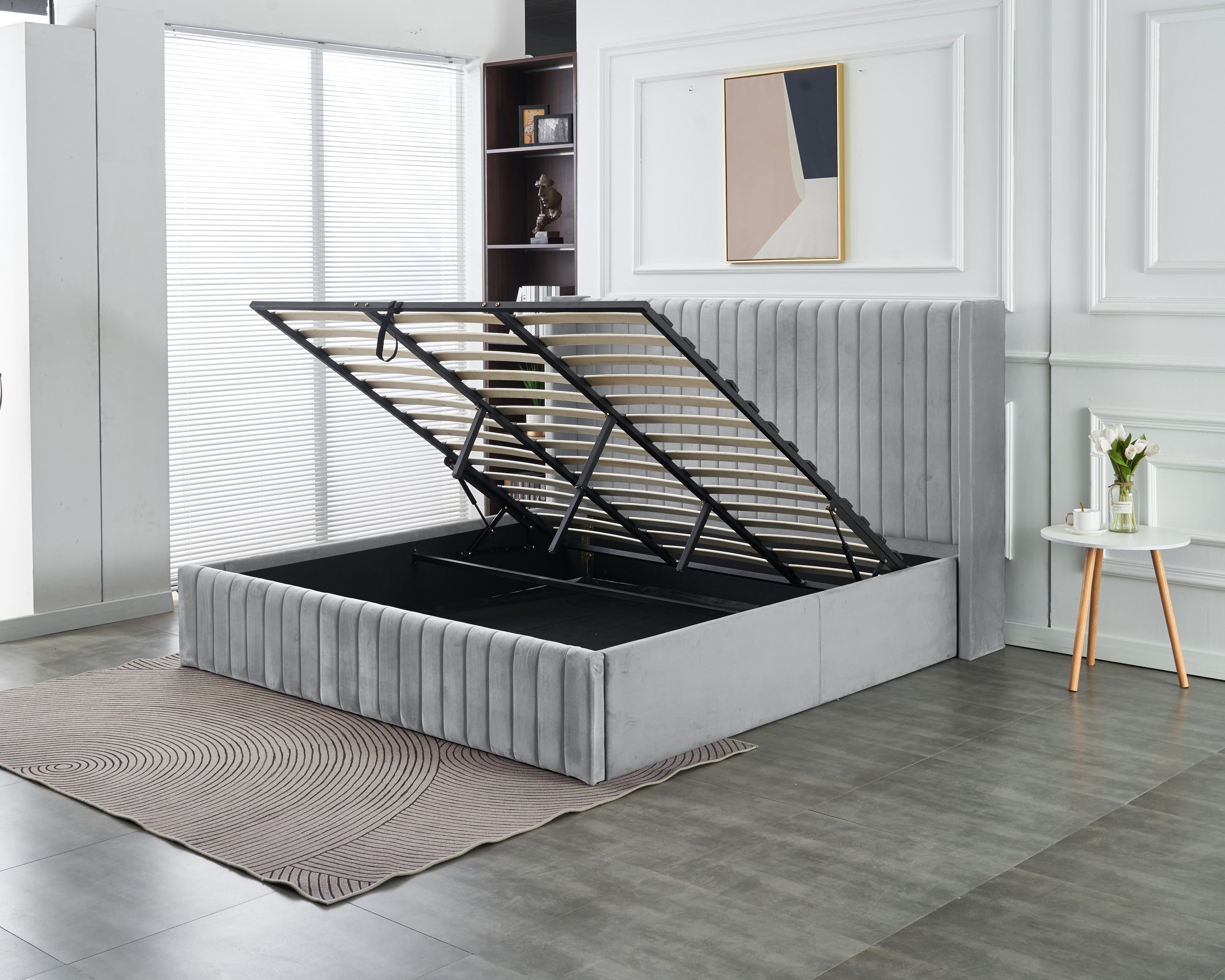 Allure Lift-up Storage Bed- Light Grey
