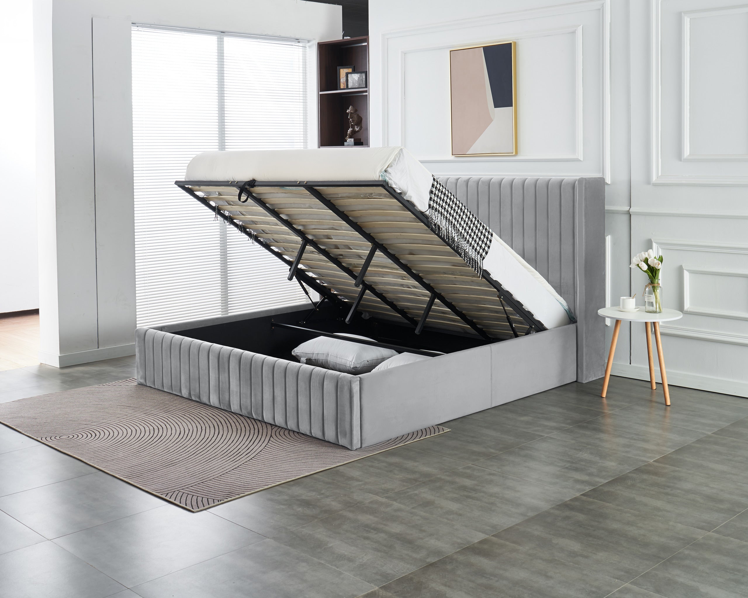 Allure Lift-up Storage Bed- Light Grey