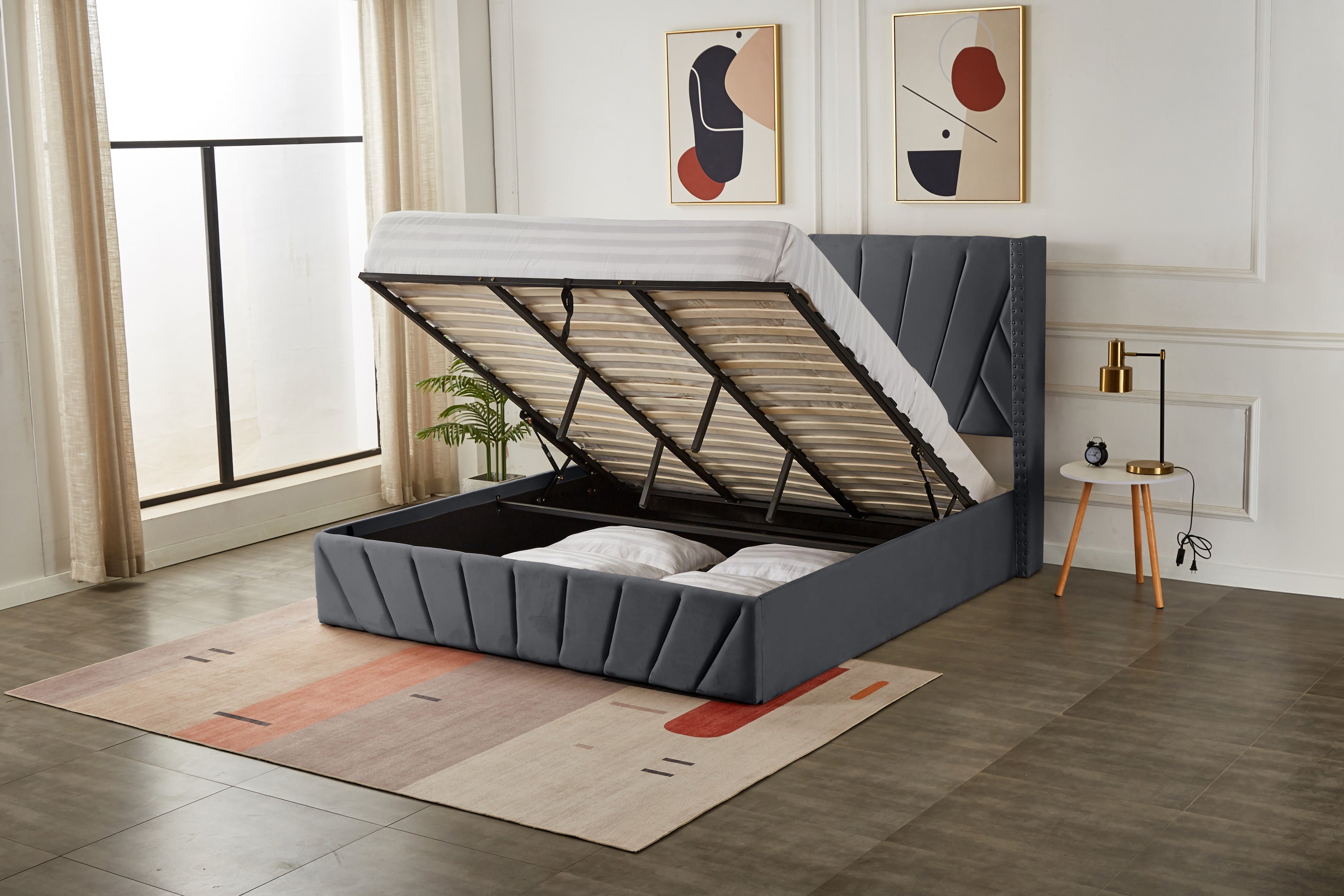 Luna Lift-Up Storage Bed- Dark Grey