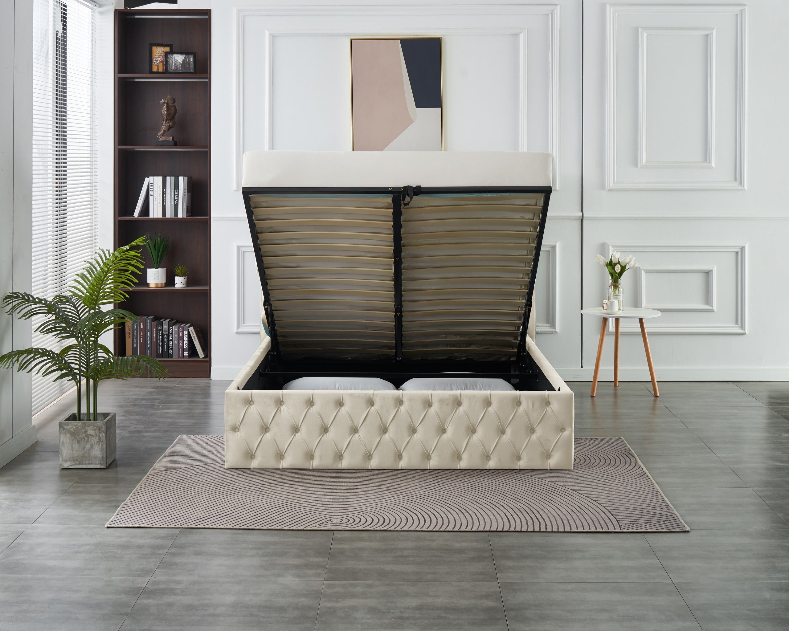 Alaya Lift-up Storage Bed- Beige