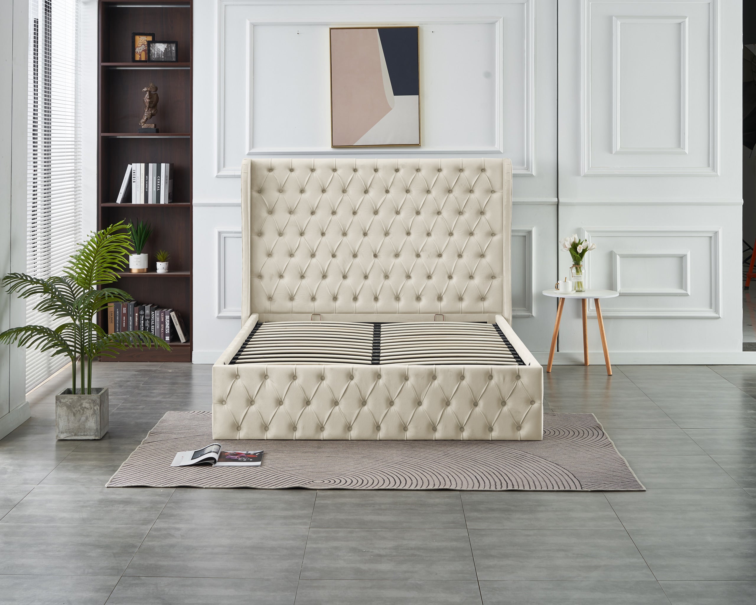 Alaya Lift-up Storage Bed- Beige