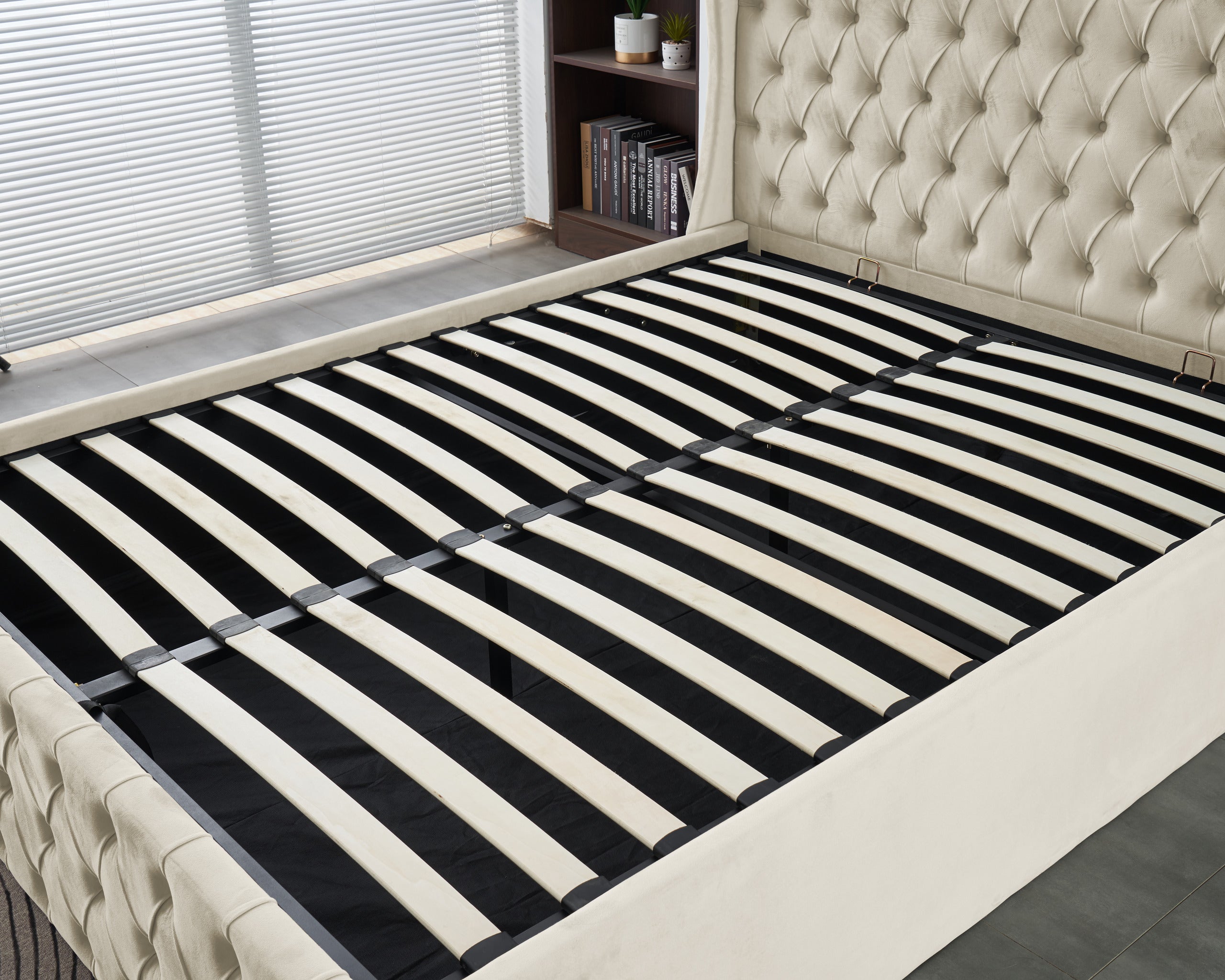 Alaya Lift-up Storage Bed- Beige