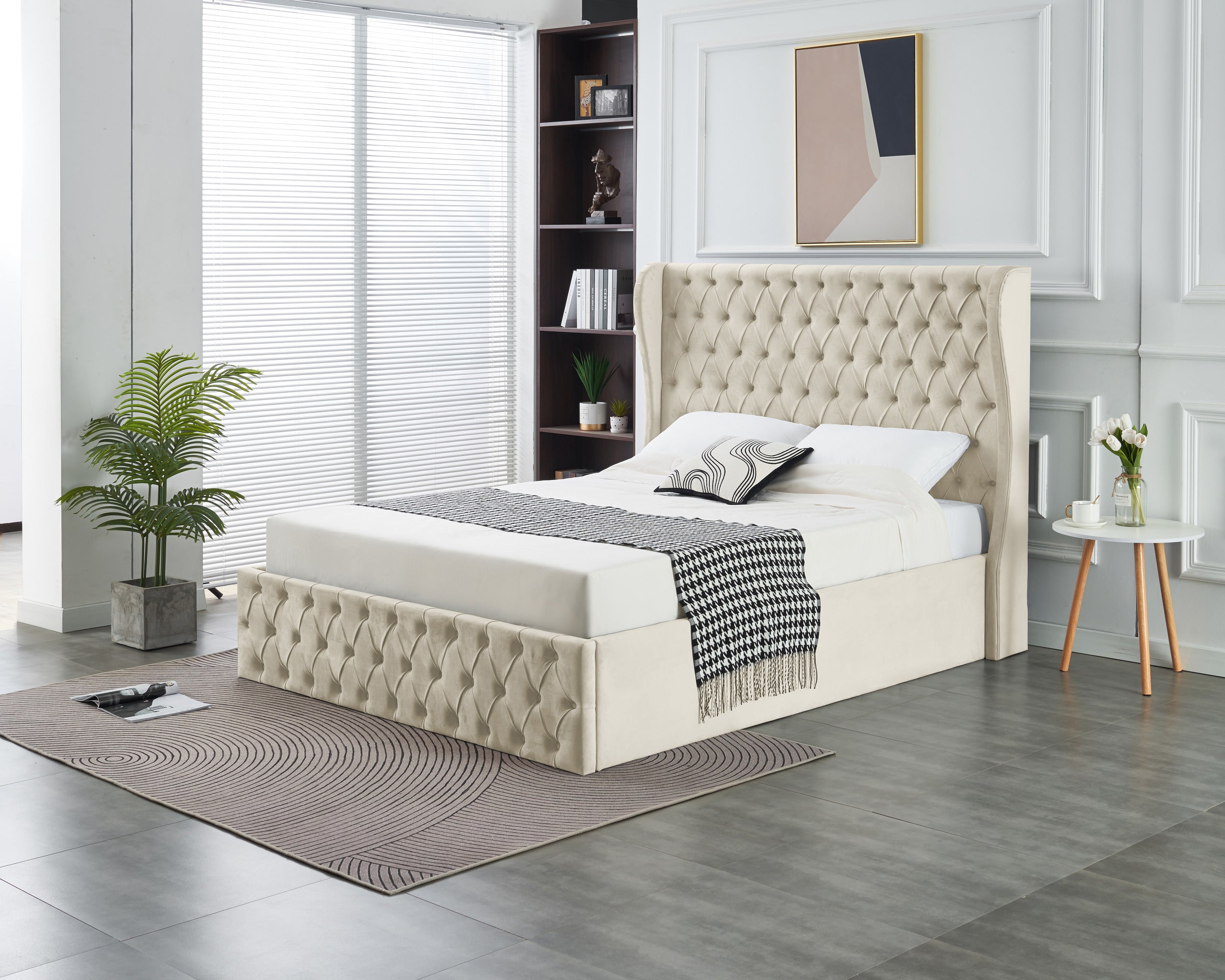 Alaya Lift-up Storage Bed- Beige