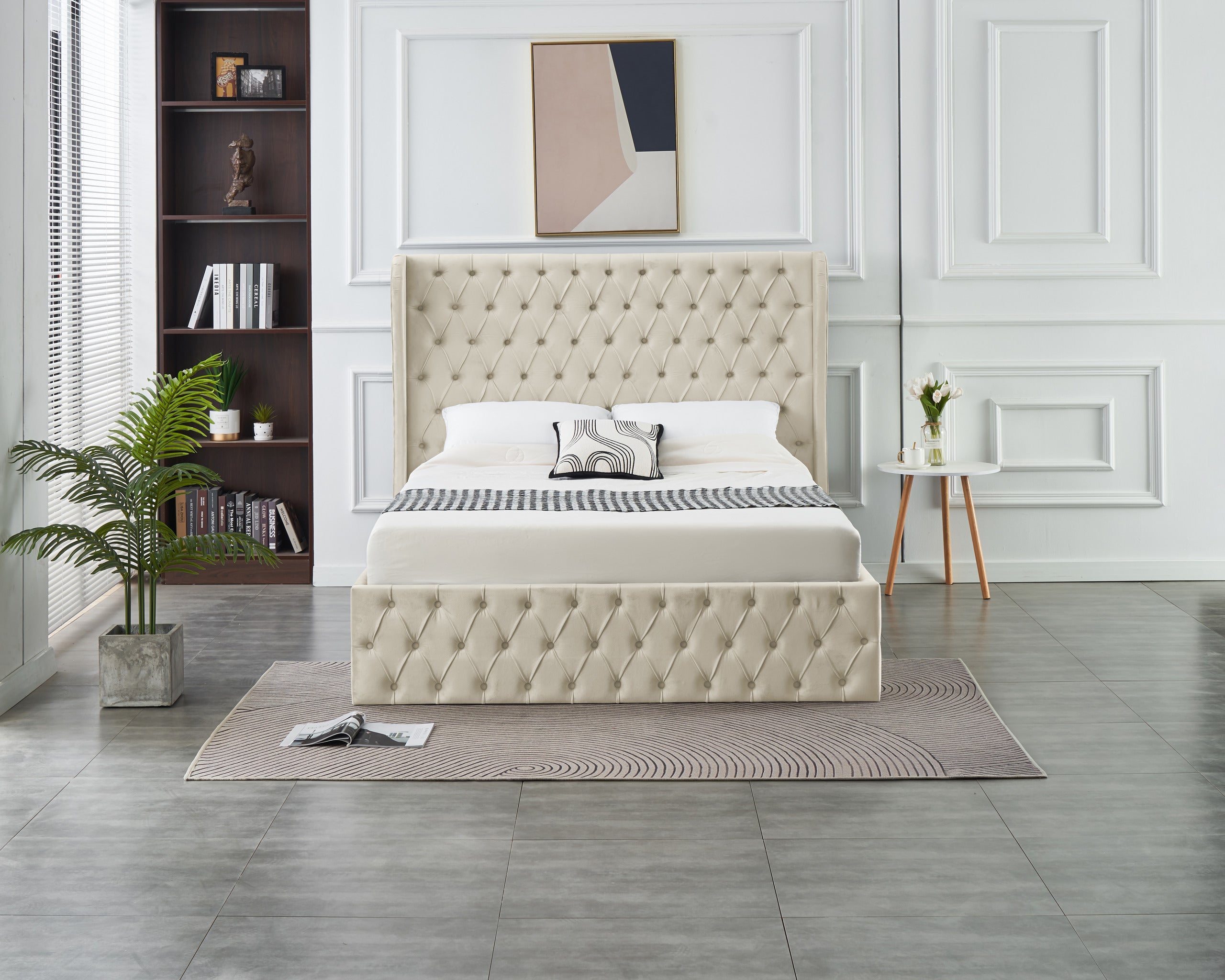 Alaya Lift-up Storage Bed- Beige