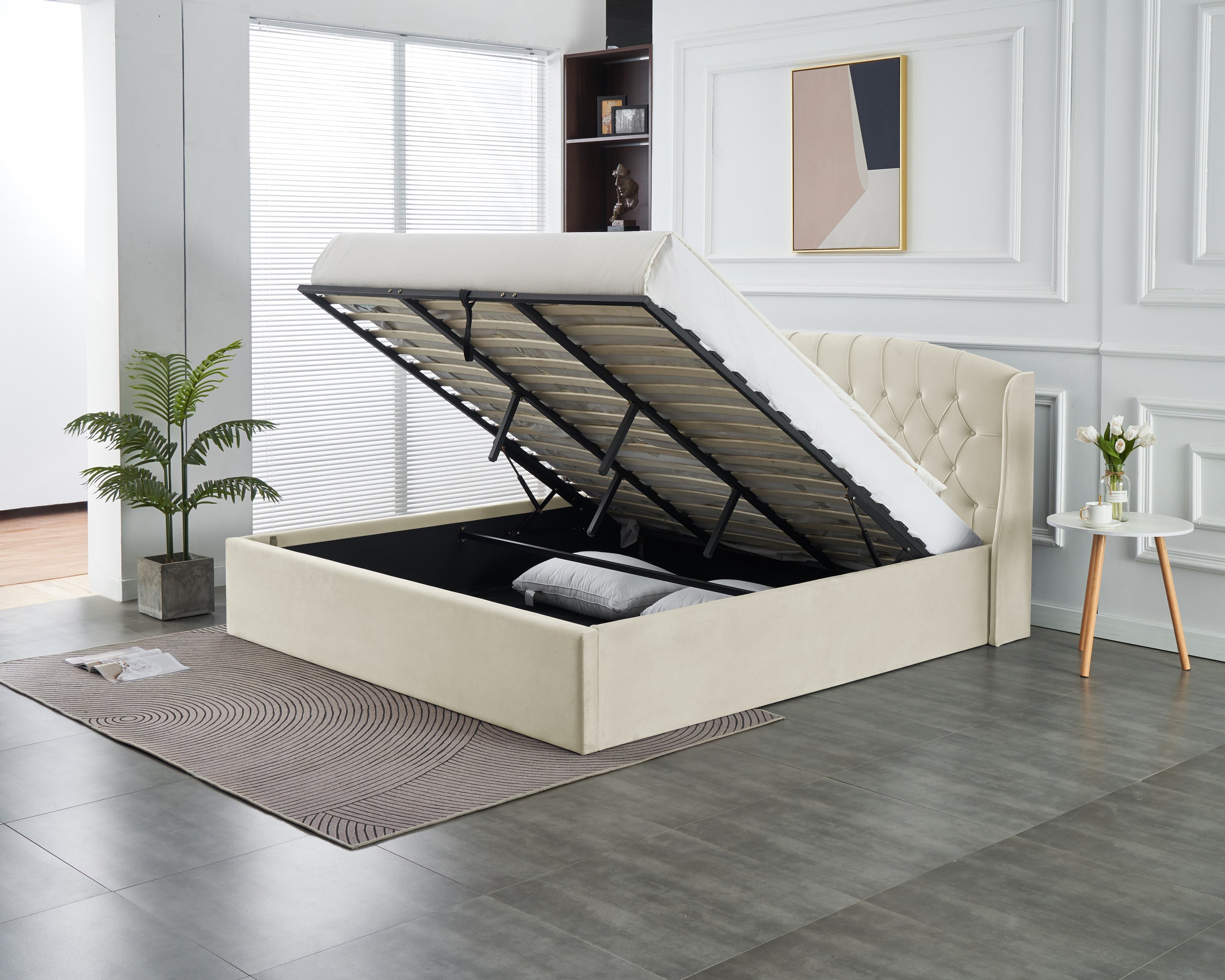 Stella Lift-Up Storage Bed- Beige