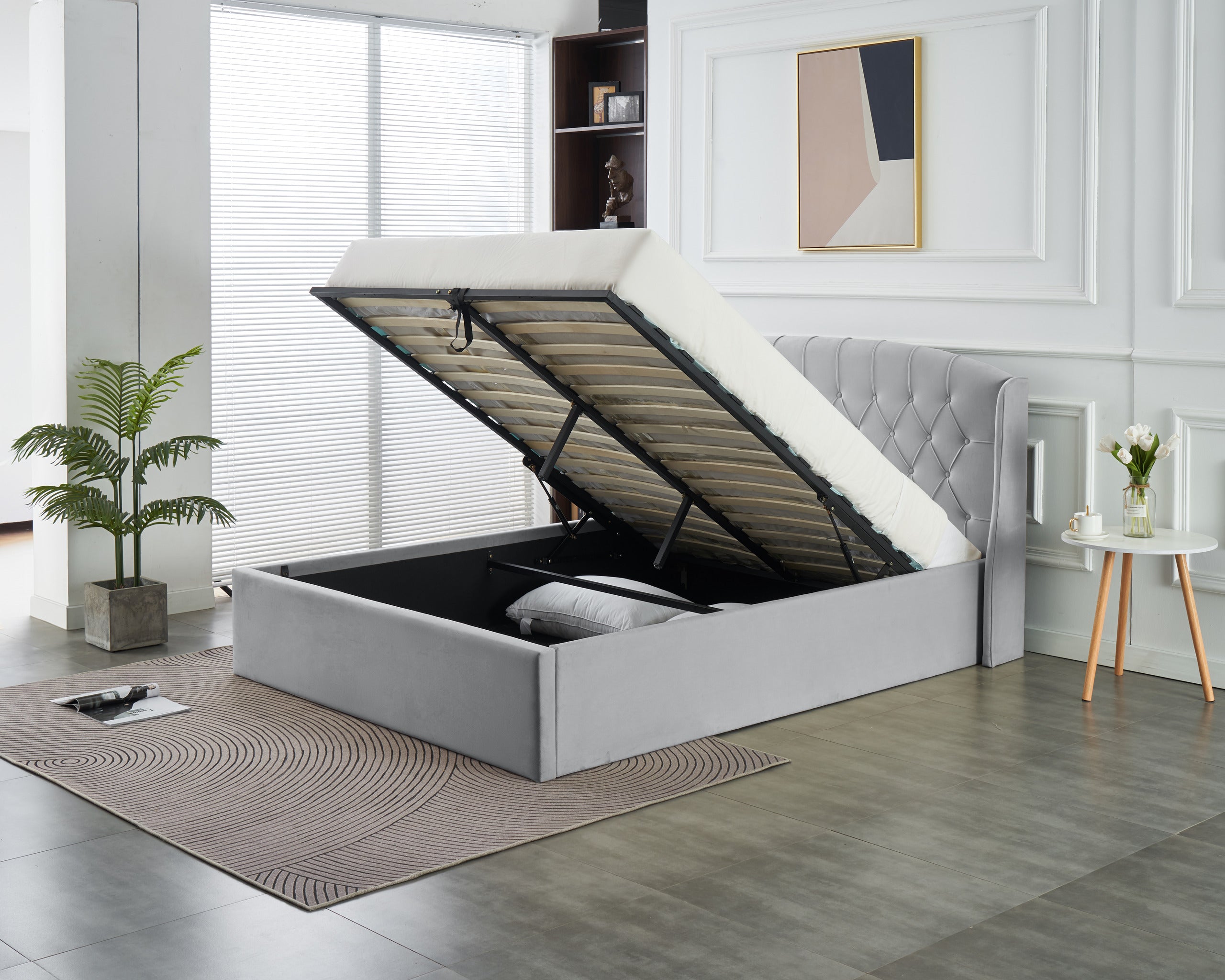Stella Lift-Up Storage Bed- Light Grey
