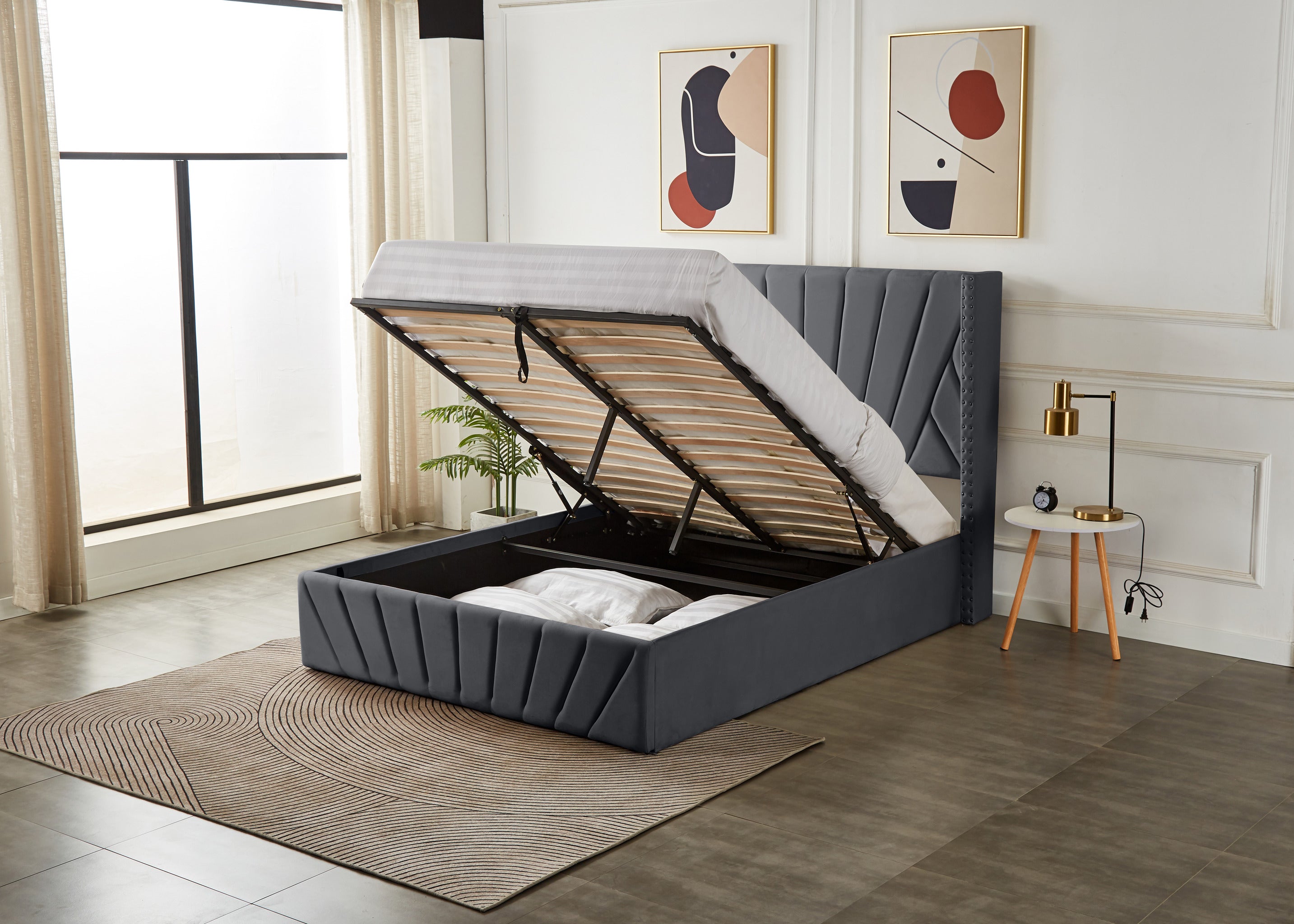Luna Lift-Up Storage Bed- Dark Grey