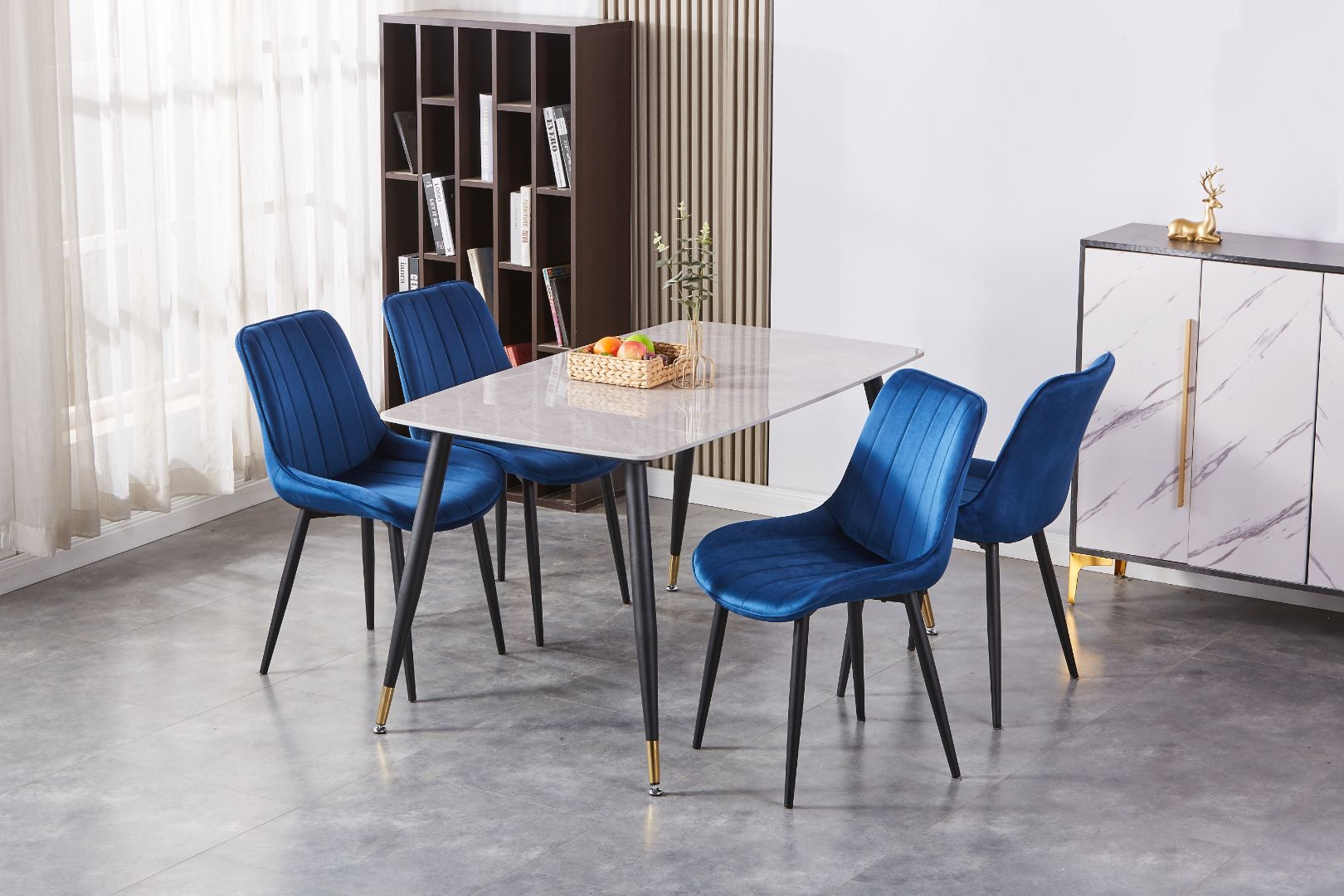 Warren 55" Dining Table Gloss Sintered Stone Top With Metal Legs- Grey