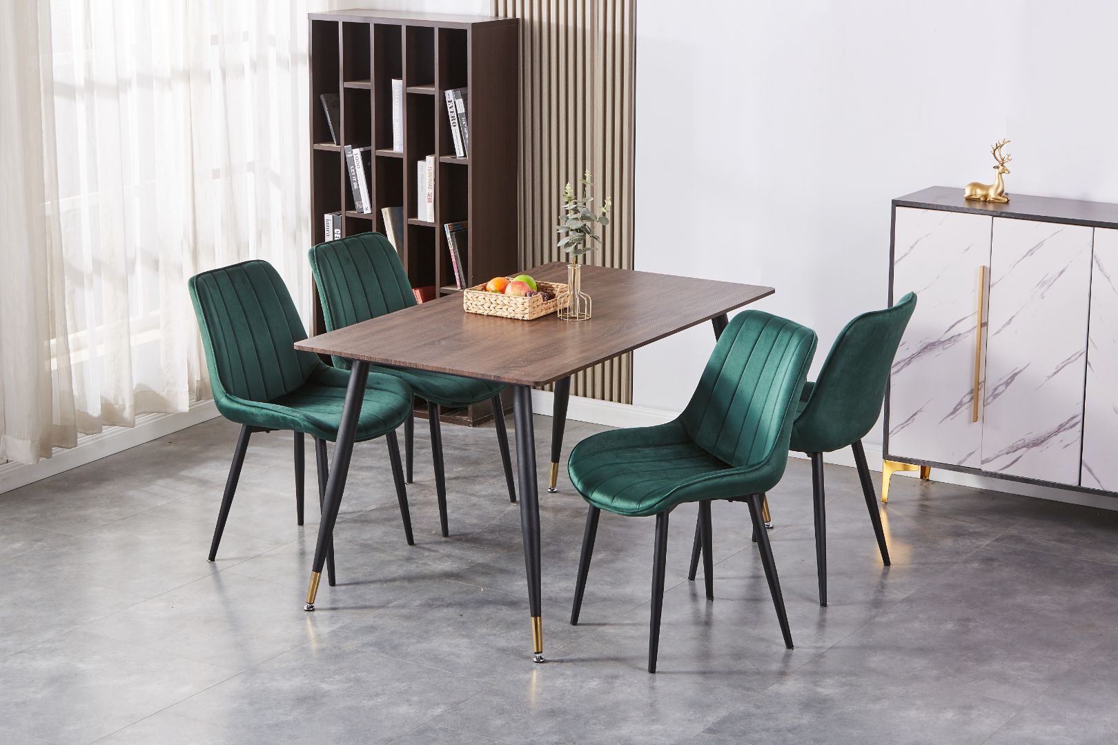 Elara Upholstered Side Chair/ Dining Chair (Set of 4) - Velvet Chair w/ Black Legs