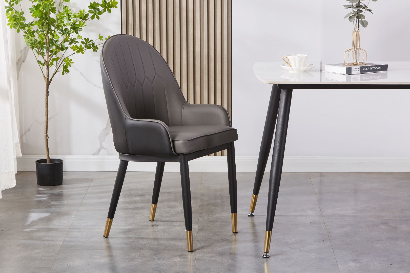 Adele Upholstered Side Chair/ Dining Chair (Set of 4) - PU Leather Chair w/ Black Legs