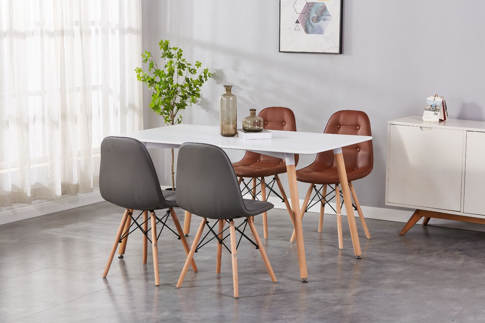 Eiffel Upholstered Side Chair/ Dining Chair (Set of 4) - PU Chair w/ Wood Legs