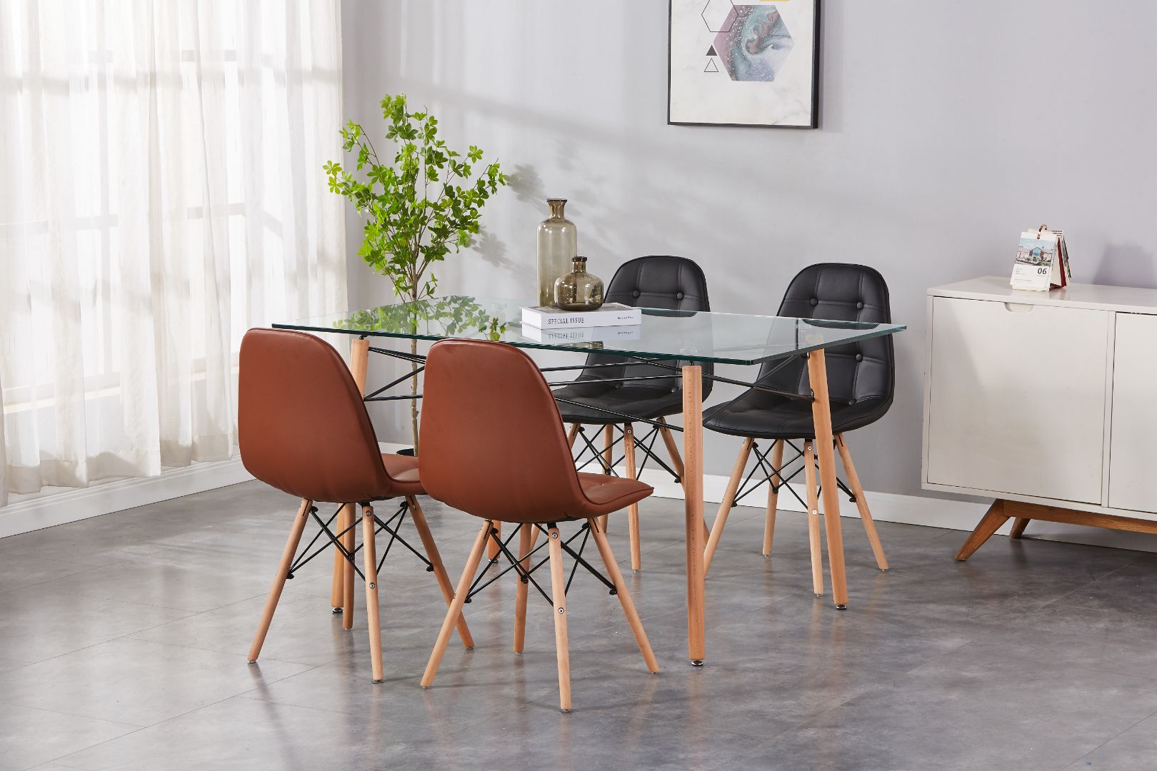 Eiffel Upholstered Side Chair/ Dining Chair (Set of 4) - PU Chair w/ Wood Legs