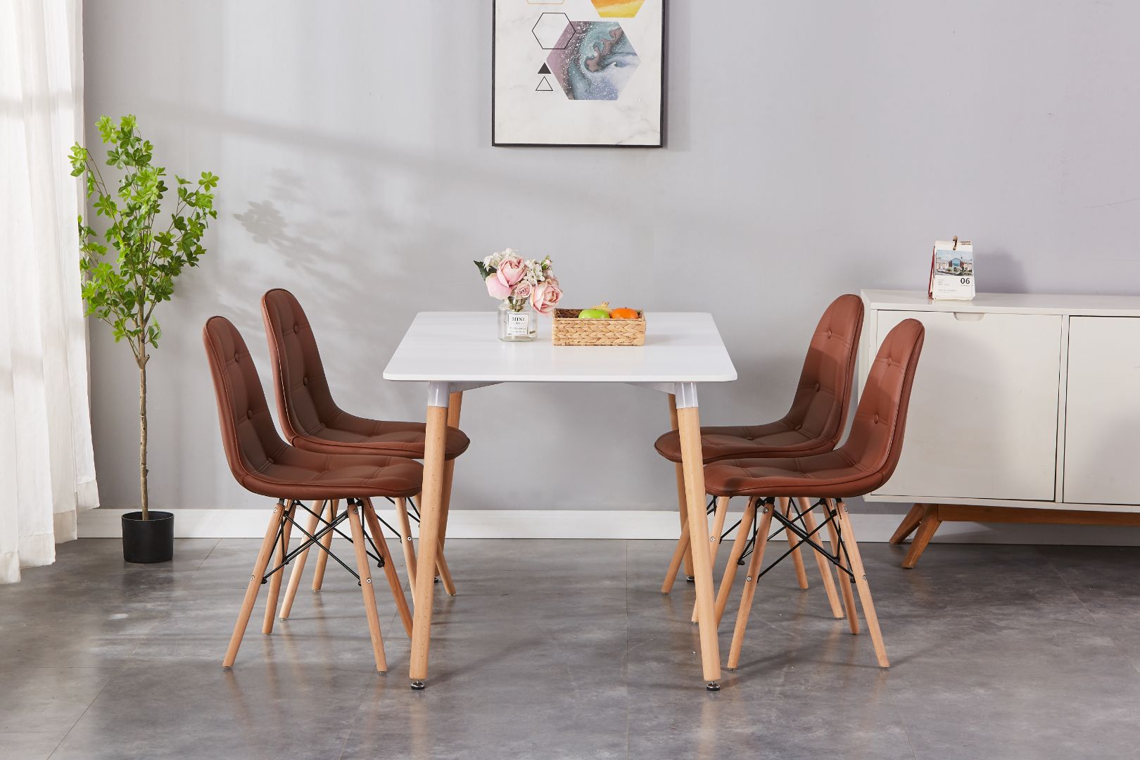 Eiffel Upholstered Side Chair/ Dining Chair (Set of 4) - PU Chair w/ Wood Legs