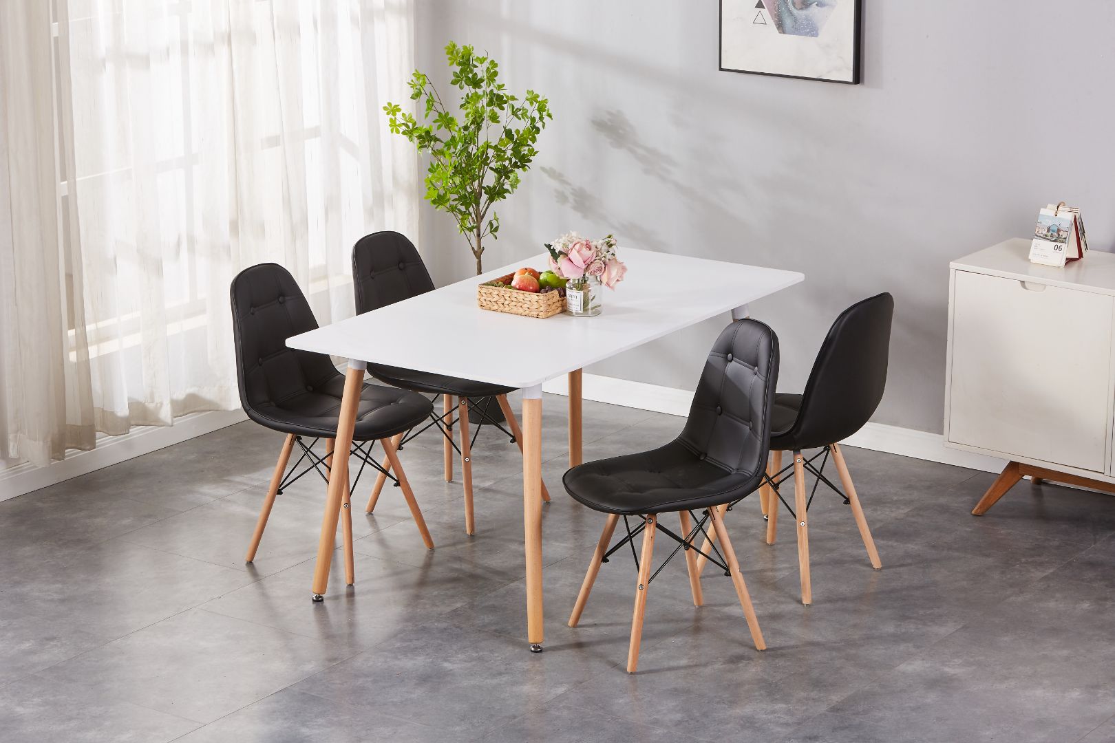 Eiffel Upholstered Side Chair/ Dining Chair (Set of 4) - PU Chair w/ Wood Legs