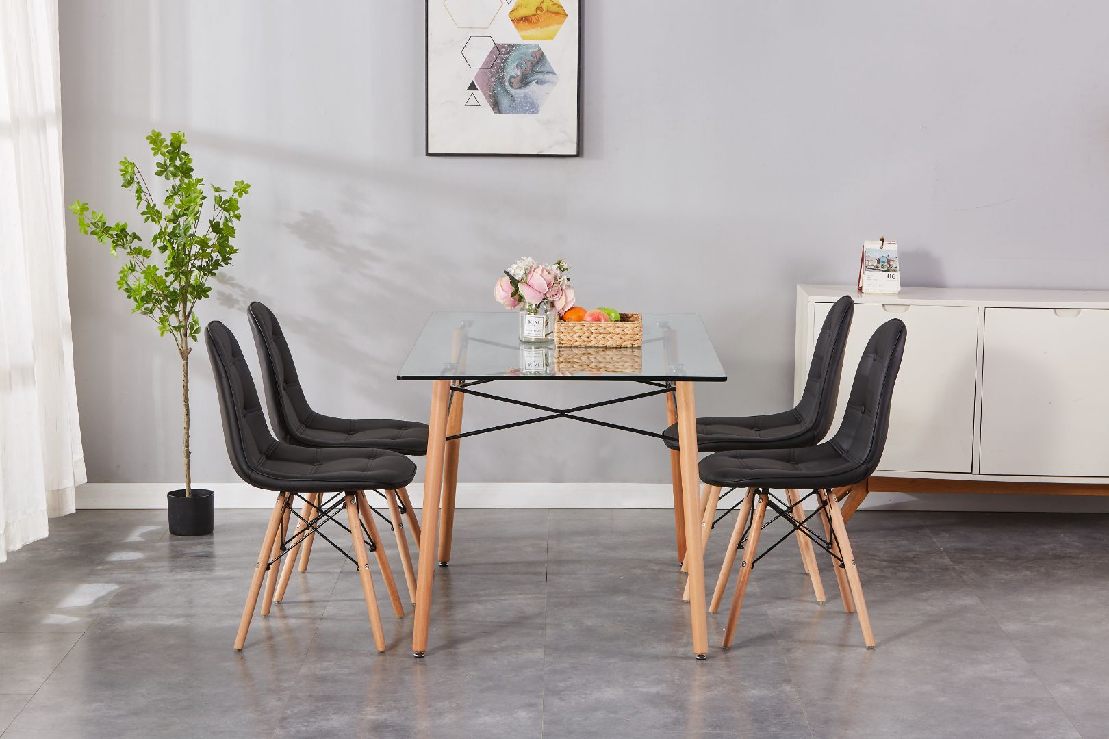 Eiffel Upholstered Side Chair/ Dining Chair (Set of 4) - PU Chair w/ Wood Legs