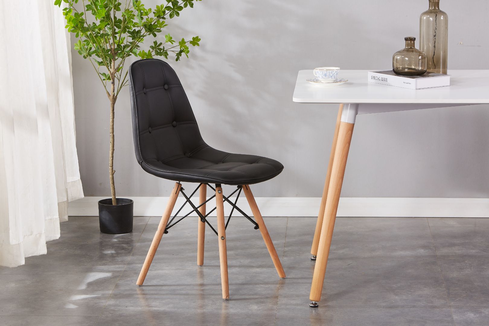 Eiffel Upholstered Side Chair/ Dining Chair (Set of 4) - PU Chair w/ Wood Legs