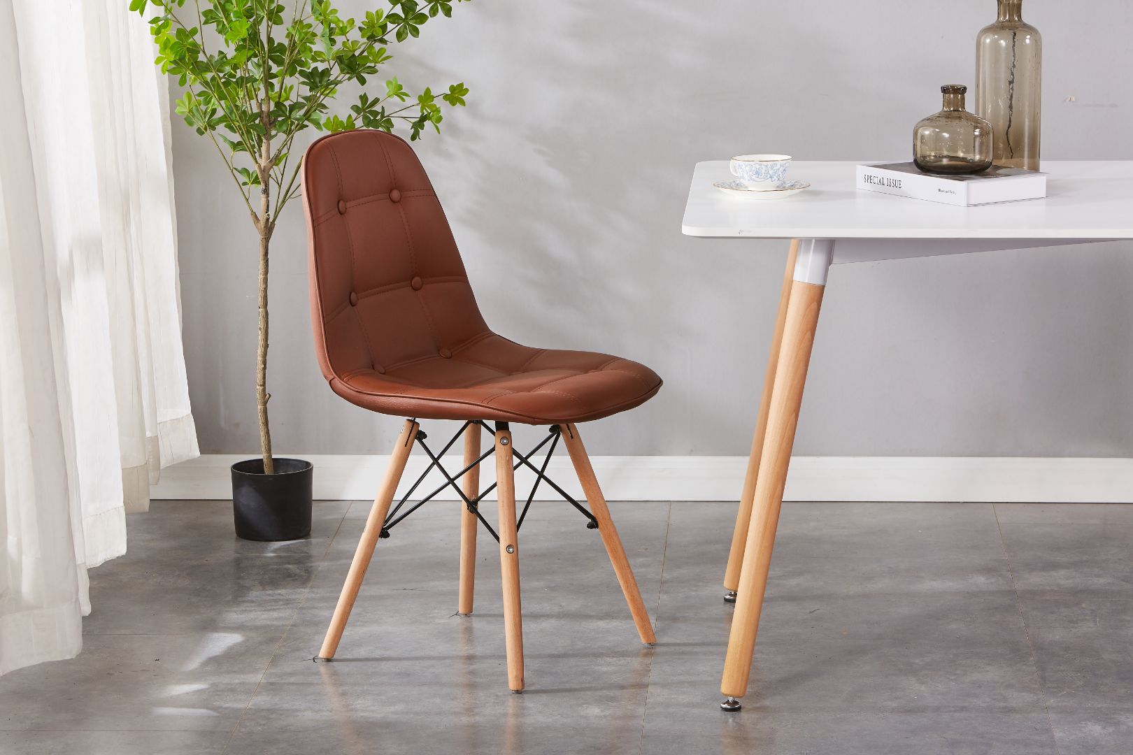 Eiffel Upholstered Side Chair/ Dining Chair (Set of 4) - PU Chair w/ Wood Legs