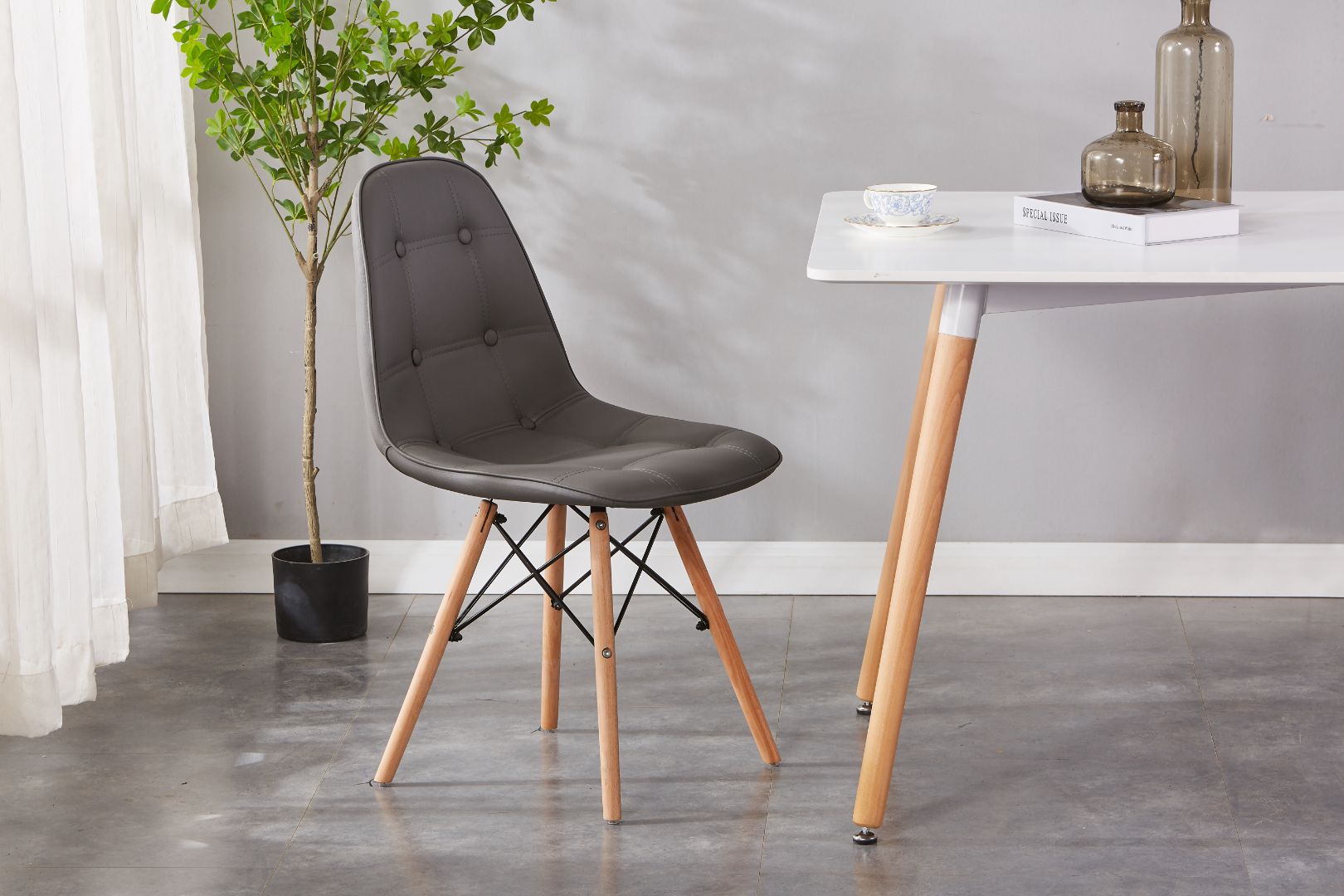 Eiffel Upholstered Side Chair/ Dining Chair (Set of 4) - PU Chair w/ Wood Legs