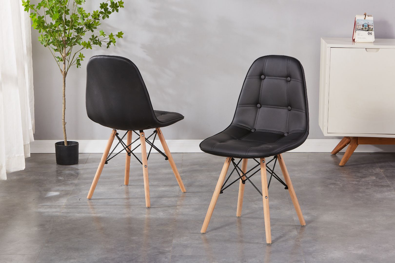 Eiffel Upholstered Side Chair/ Dining Chair (Set of 4) - PU Chair w/ Wood Legs
