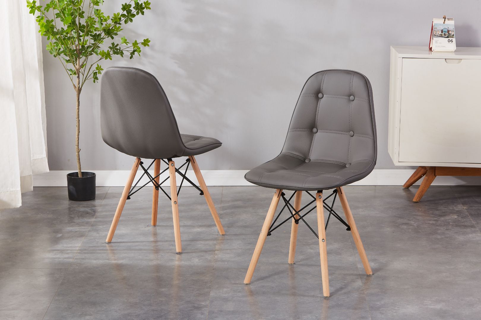 Eiffel Upholstered Side Chair/ Dining Chair (Set of 4) - PU Chair w/ Wood Legs