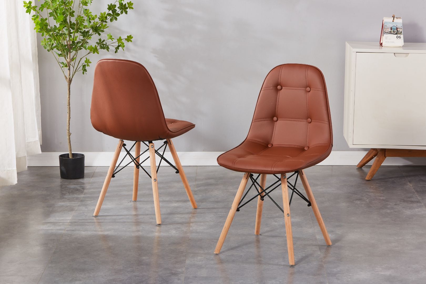 Eiffel Upholstered Side Chair/ Dining Chair (Set of 4) - PU Chair w/ Wood Legs