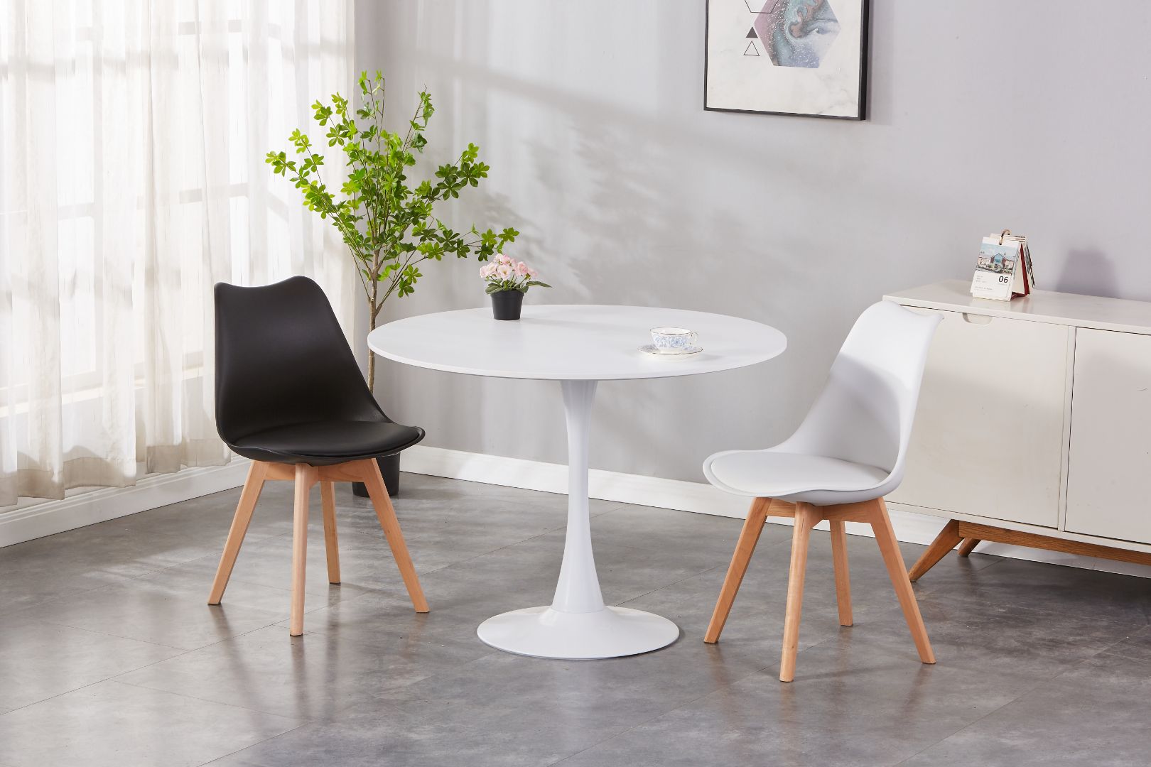 Elsa Upholstered Plastic Side Chair/ Dining Chair (Set of 4) - PU Cushion Chair w/ Wood Legs