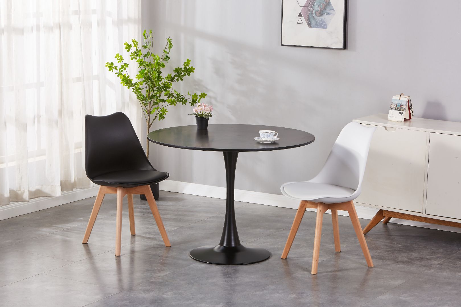 Elsa Upholstered Plastic Side Chair/ Dining Chair (Set of 4) - PU Cushion Chair w/ Wood Legs