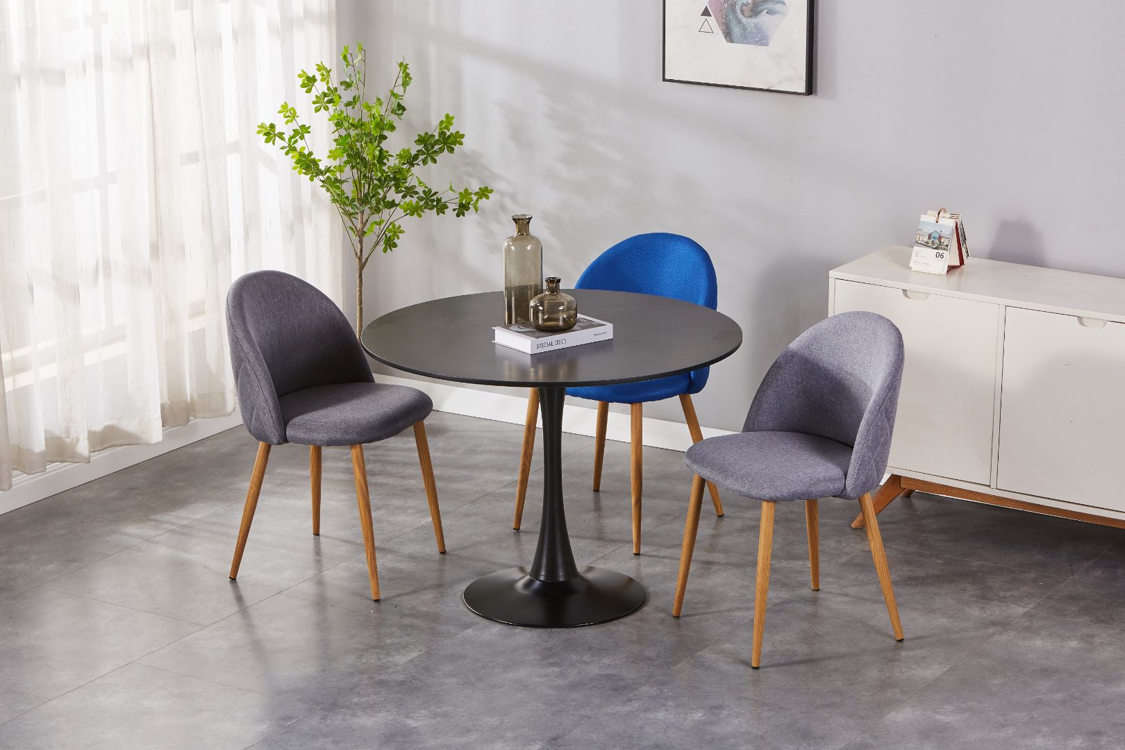 Clara Upholstered Side Chair/ Dining Chair (Set of 4) - Fabric Chair w/ Wood legs