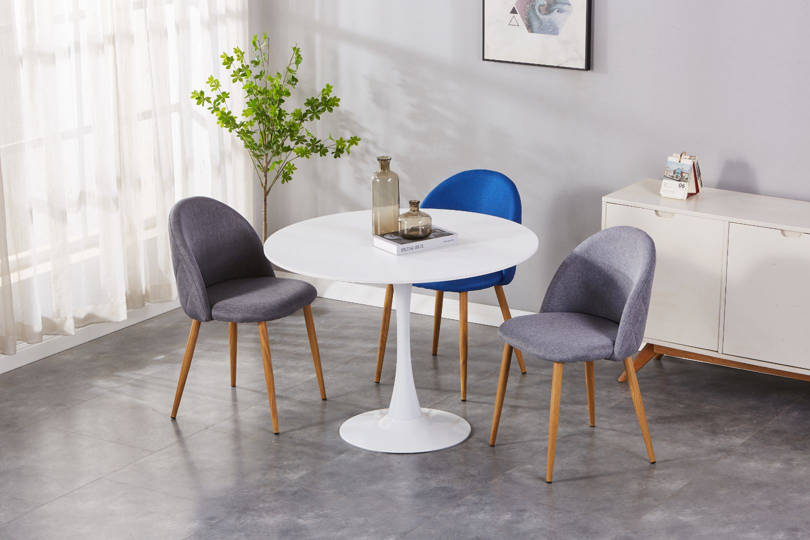 Clara Upholstered Side Chair/ Dining Chair (Set of 4) - Fabric Chair w/ Wood legs